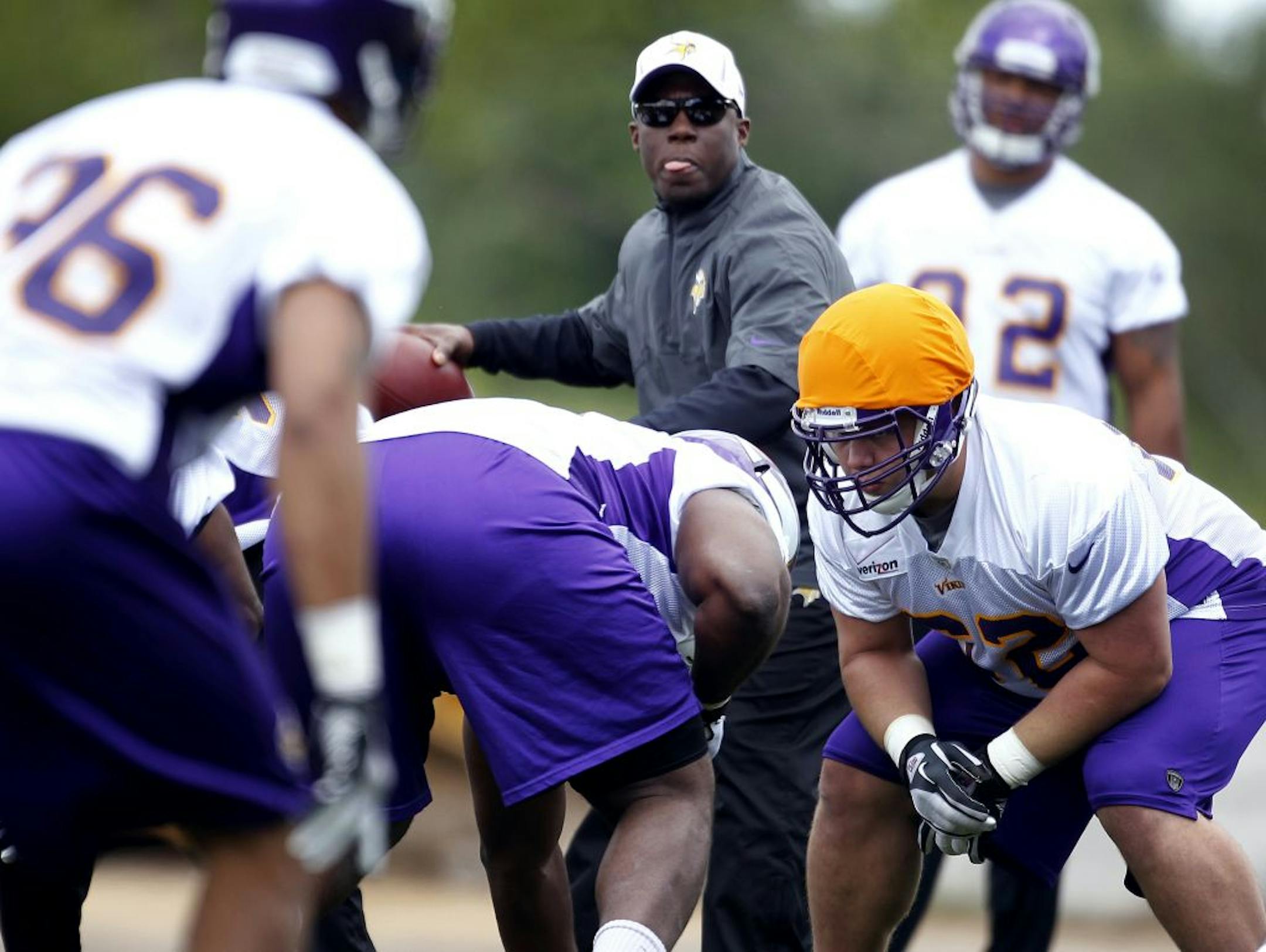 Vikings defensive coordinator Alan Williams (in gray)