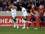 Portland Timbers midfielder Sebastian Blanco celebrates a goal against Real Salt Lake during an MLS soccer match Wednesday