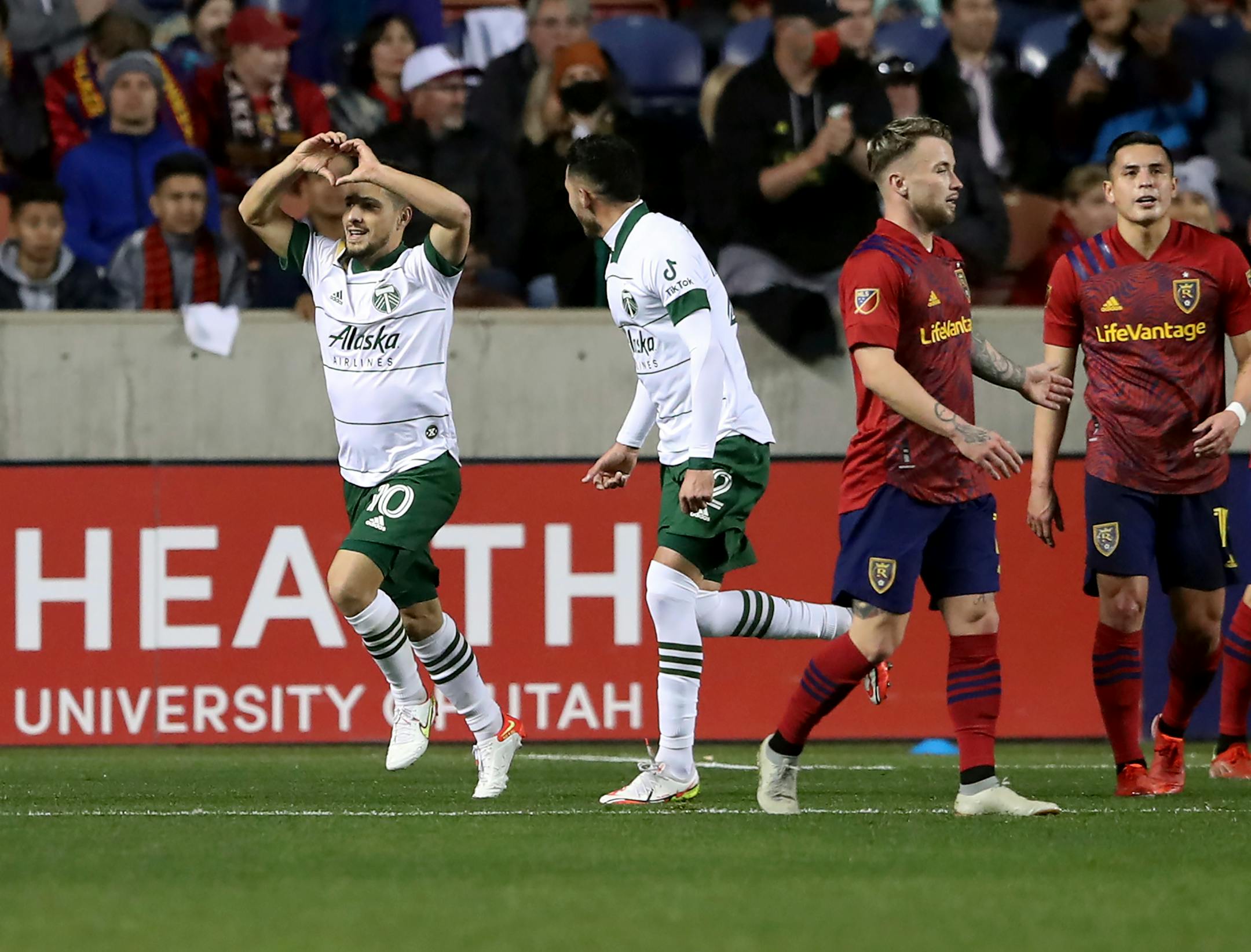 Portland Timbers midfielder Sebastian Blanco celebrates a goal against Real Salt Lake during an MLS soccer match Wednesday