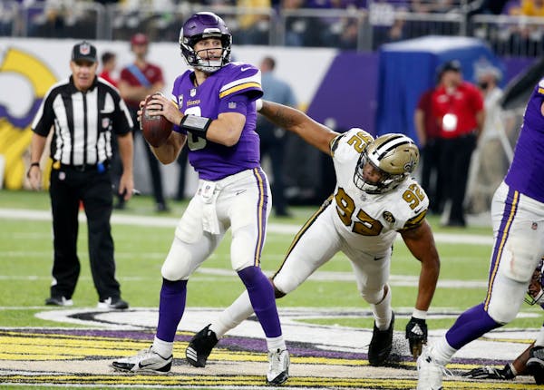 Vikings quarterback Kirk Cousins has been pressured on 40.9 percent of his dropbacks this season.