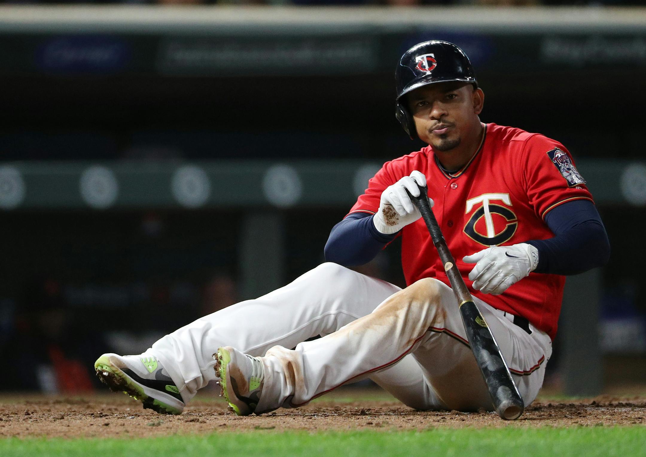 Minnesota Twins third baseman Eduardo Escobar (5) dodged an inside pitch in the eighth inning. ] ANTHONY SOUFFLE ï anthony.souffle@startribune.com Action from an MLB game between the Minnesota Twins and the Detroit Tigers Friday, Sept. 29, 2017 at Target Field in Minneapolis.