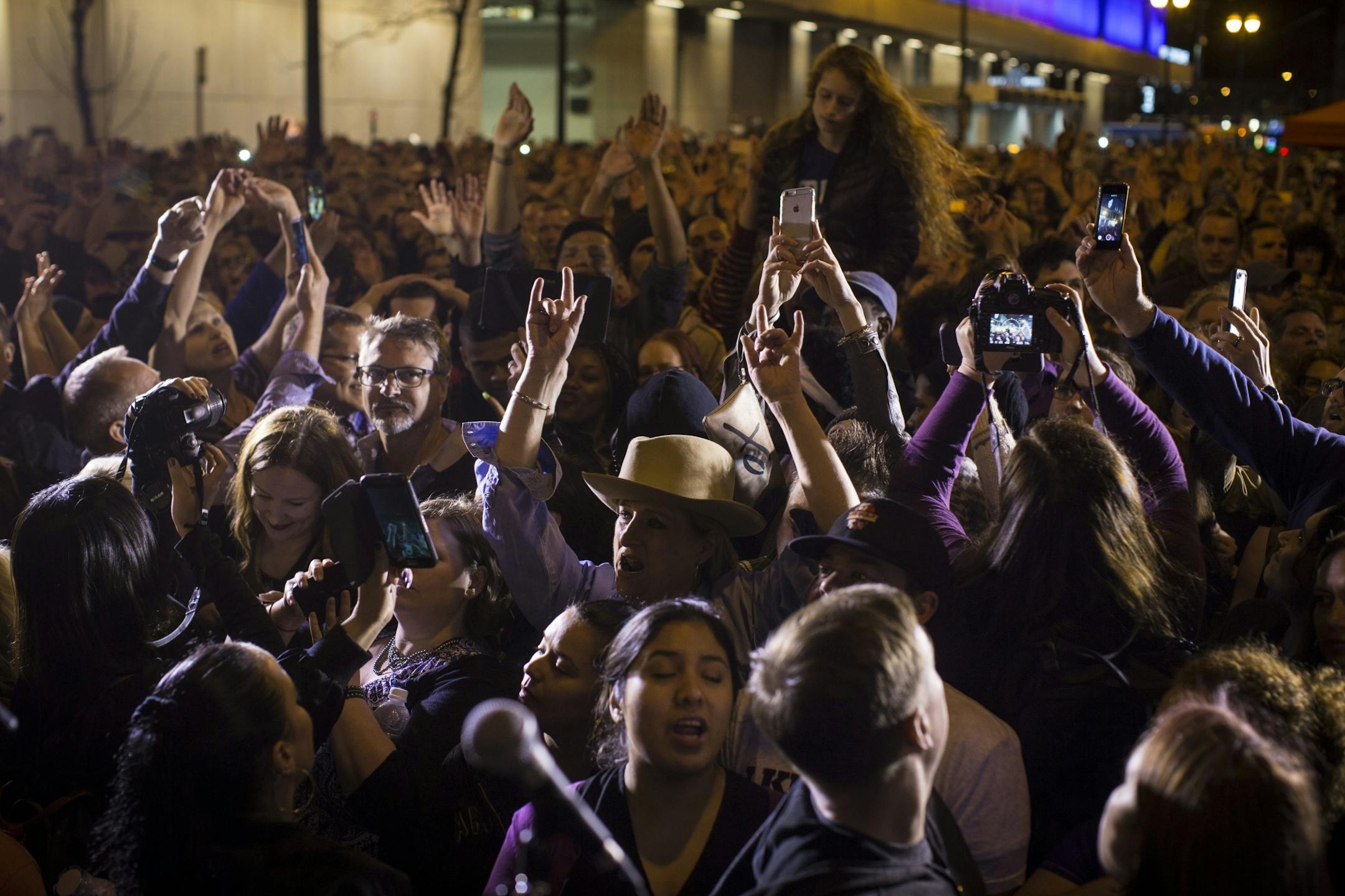 A huge crowd came out for a Prince dance party outside of First Avenue on Thursday night, April 21, 2016.