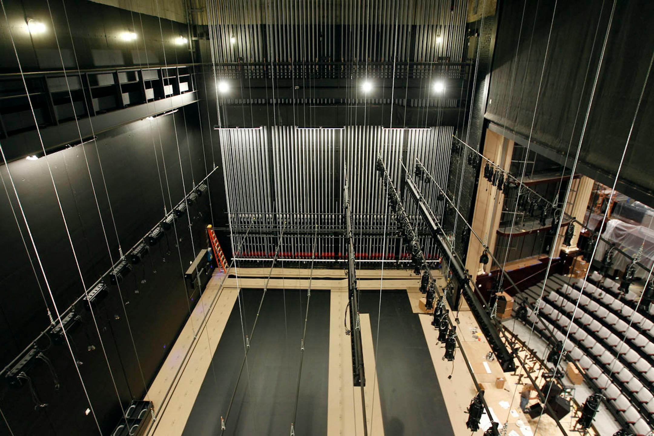 The Cowles Dance Center is getting close to being finished after 12 years of development. John and Sage Cowles played a big roll in it getting finished. The flyway is all new construction and technology. ] TOM WALLACE • twallace@startribune.com __Assignments #20019358A_ August 25, 2011_ SLUG: cowles0904_ EXTRA INFORMATION: John and Sage(CQ) internet, The philanthropists and arts advocates, who played a pivotal role in the creation of the Minnesota Shubert Center, a new home for dance and perform