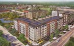 An illustration of a housing development called The Heights at Larpenteur Avenue and McKnight Road in the northeast corner of St. Paul. It will featur