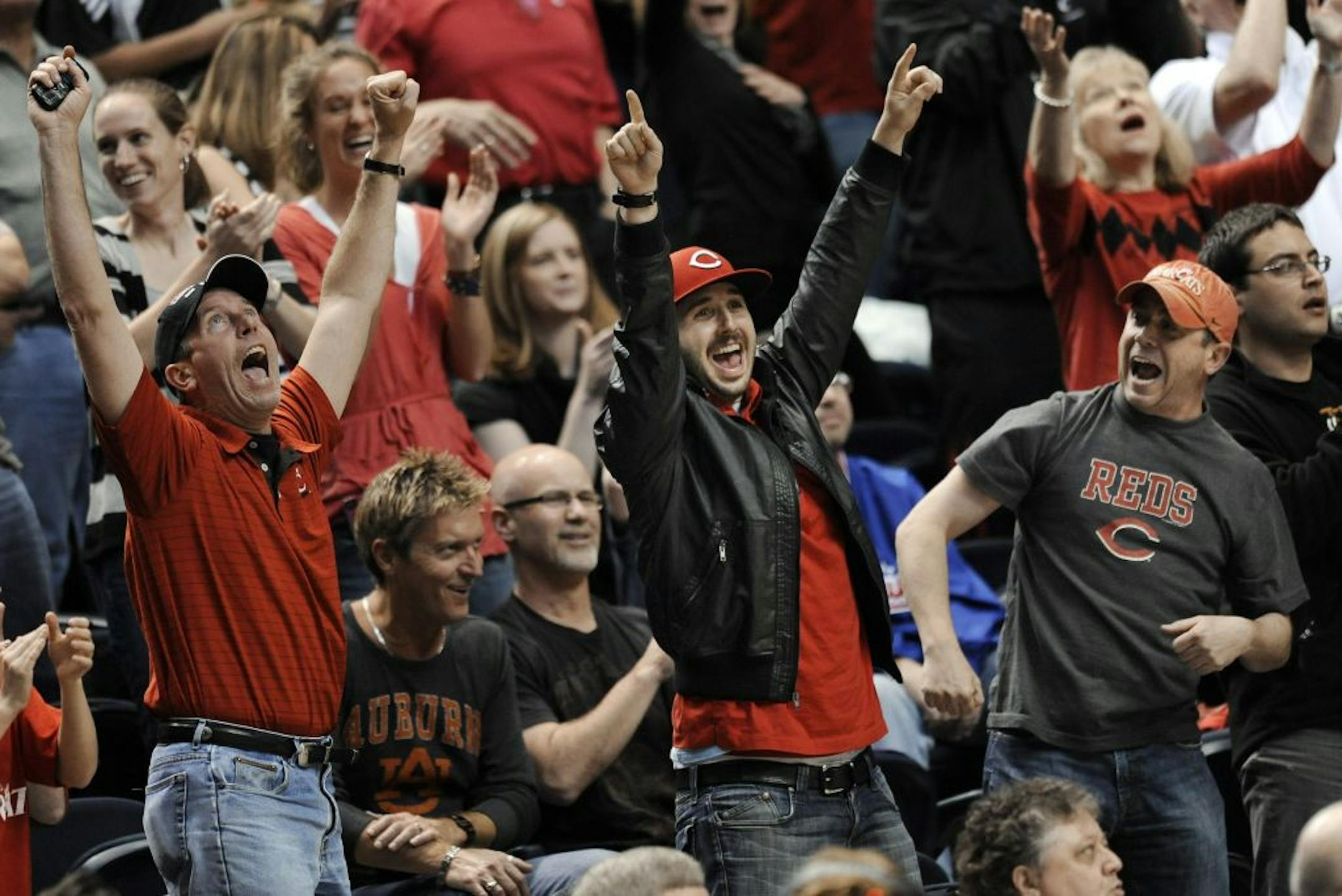 Cincinnati fans cheer late in the second half of a second-round NCAA college basketball tournament game against Texas on Friday, March 16, 2012, in Nashville, Tenn. Cincinnati won 65-59.