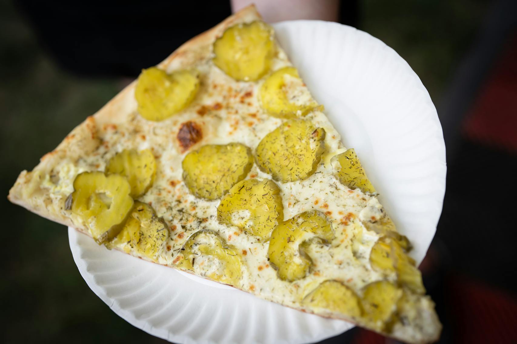 Pickle Pizza from Rick’s Pizza. New foods at the Minnesota State Fair photographed on Thursday, Aug. 25, 2022 in Falcon Heights, Minn. ] RENEE JONES SCHNEIDER • renee.jones@startribune.com