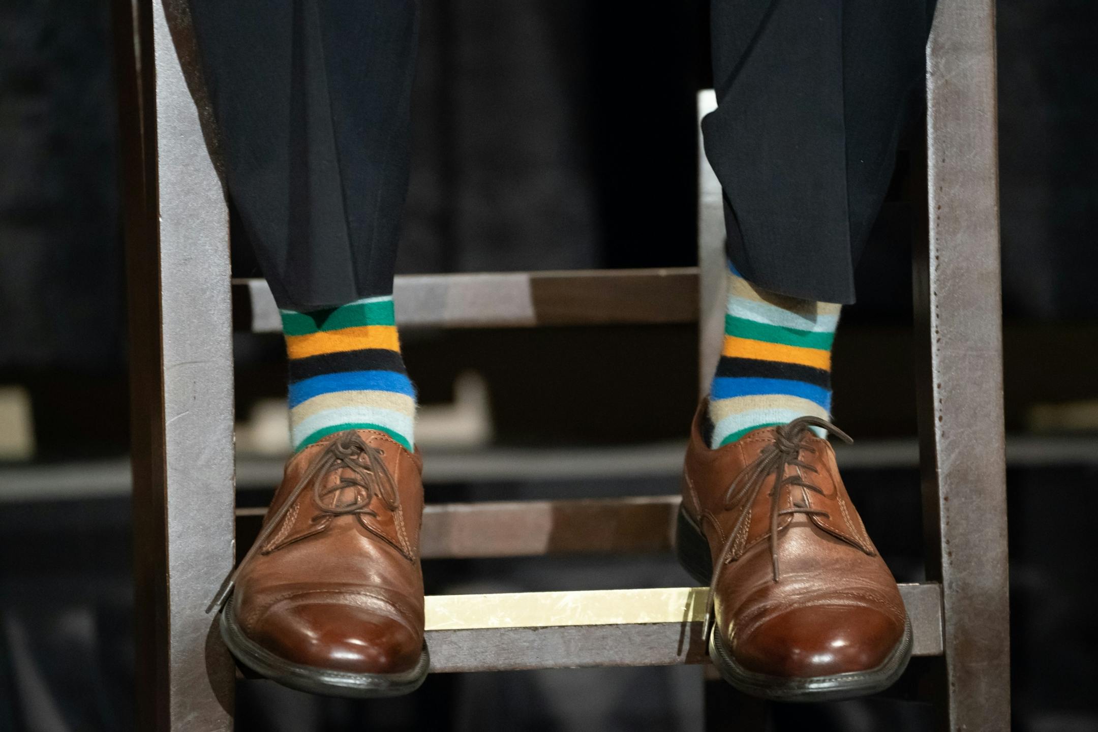 Jeff Johnson wore sporty striped socks.