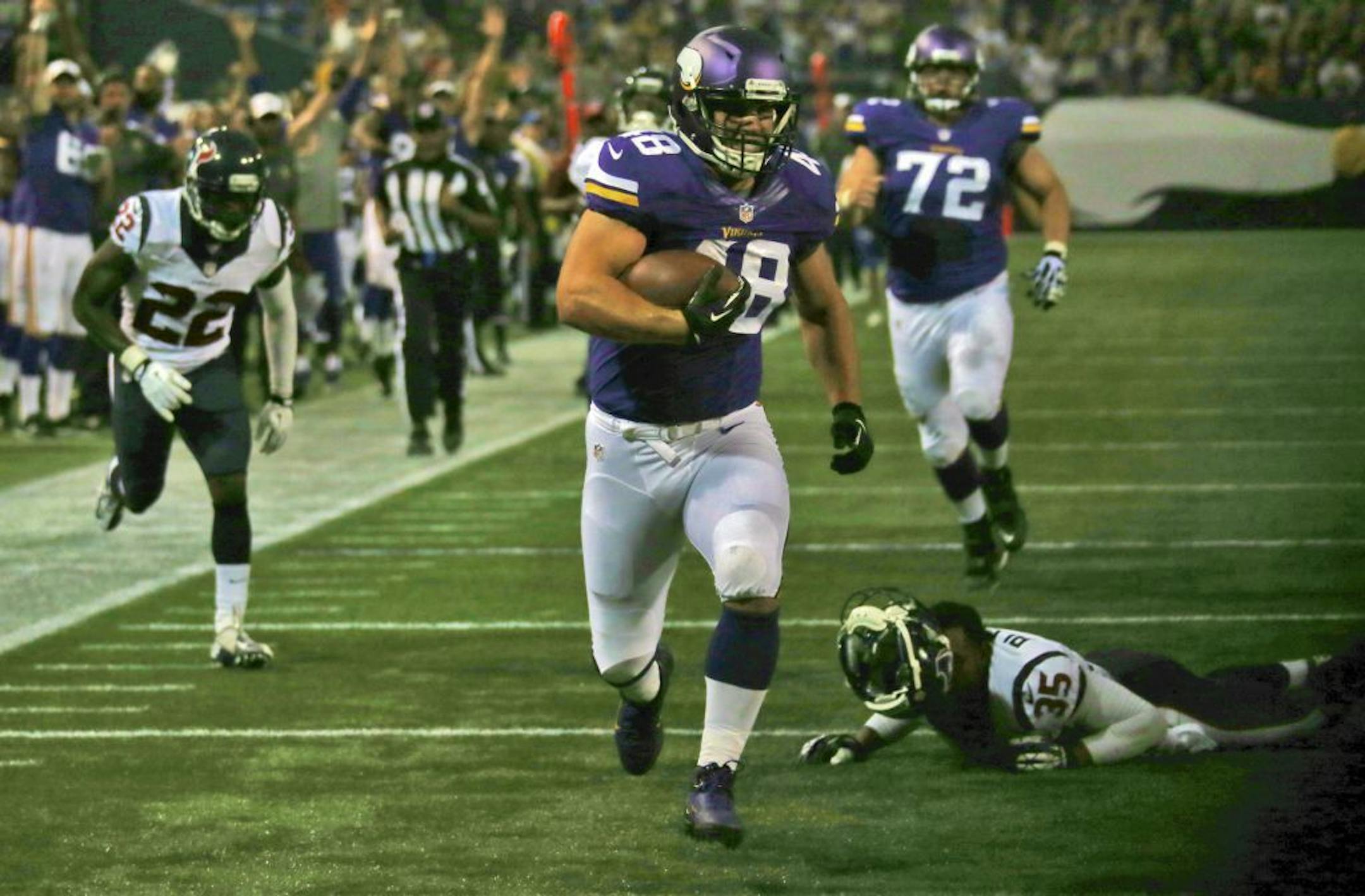 Zach Line left Houston tacklers behind as he rambled for a second quarter touchdown in the preseason opener.