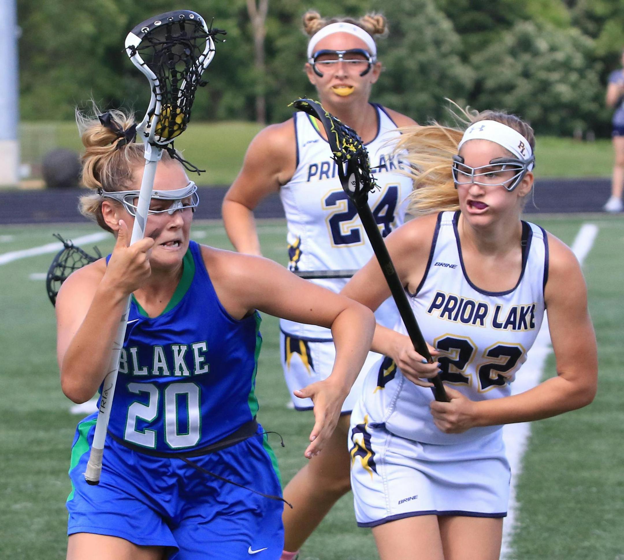 Sara McClanahan (20) scored two goals for Blake including the game winner with two seconds remaining. Photo by Cheryl Myers, SportsEngine
