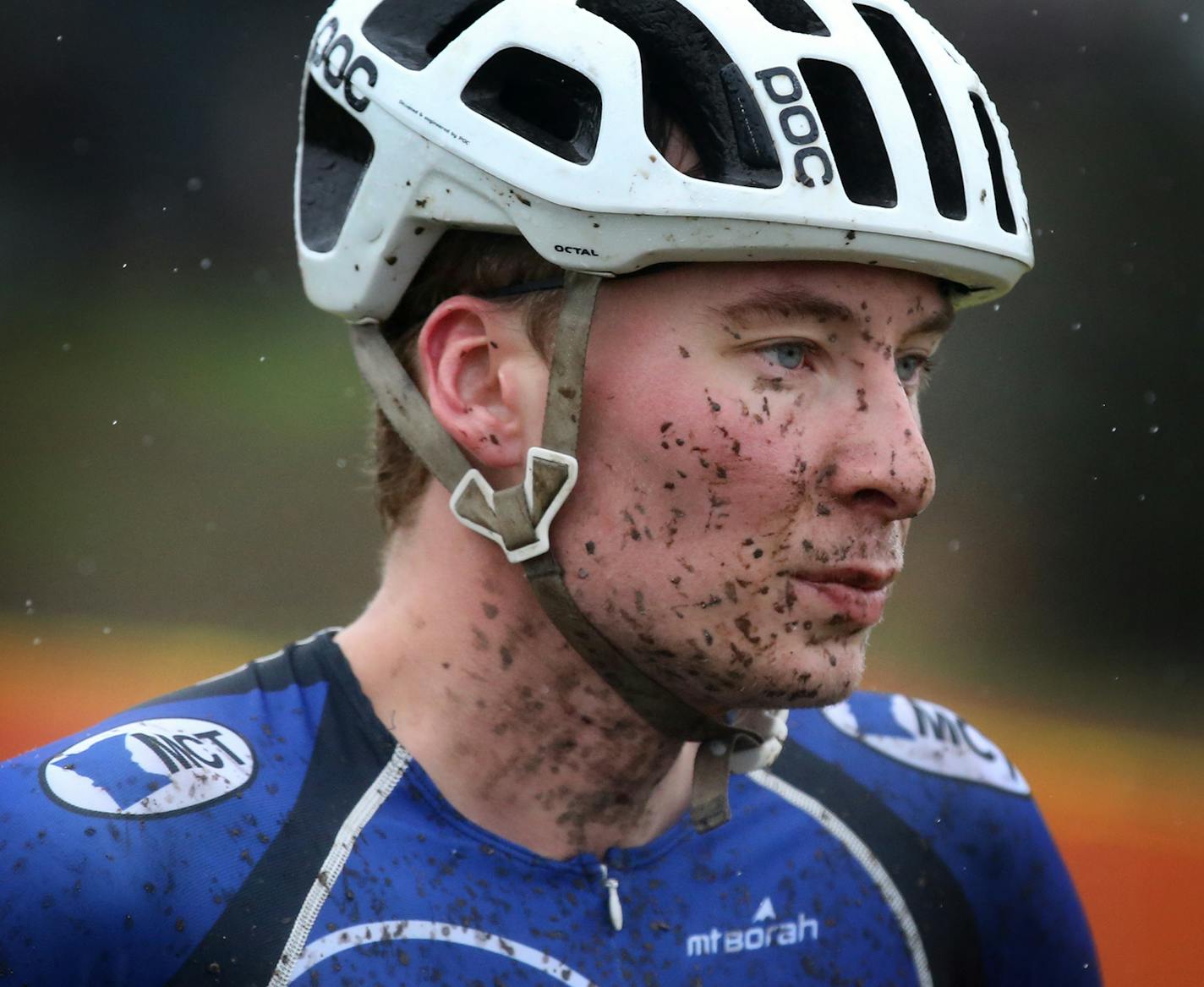 Men's 3/4 winner Calder Glowac at the finish line after finishing 6 laps of the course in 39.13 at The Fulton Star Cross at Lions Valley Place Park Sunday, Nov. 4, 2018, in Crystal, MN.] DAVID JOLES &#xef; david.joles@startribune.com The Fulton Star Cross cyclocross