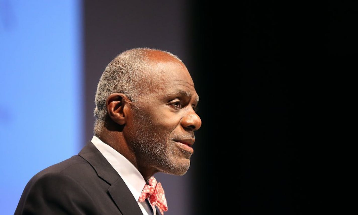 Justice Alan Page spoke to scholarship recipients during the Page Foundation awards ceremony at the University of Minnesota Thursday, June 25, 2015 in Minneapolis, MN. Justice Page will hit the mandatory retirement age of 70 in August.