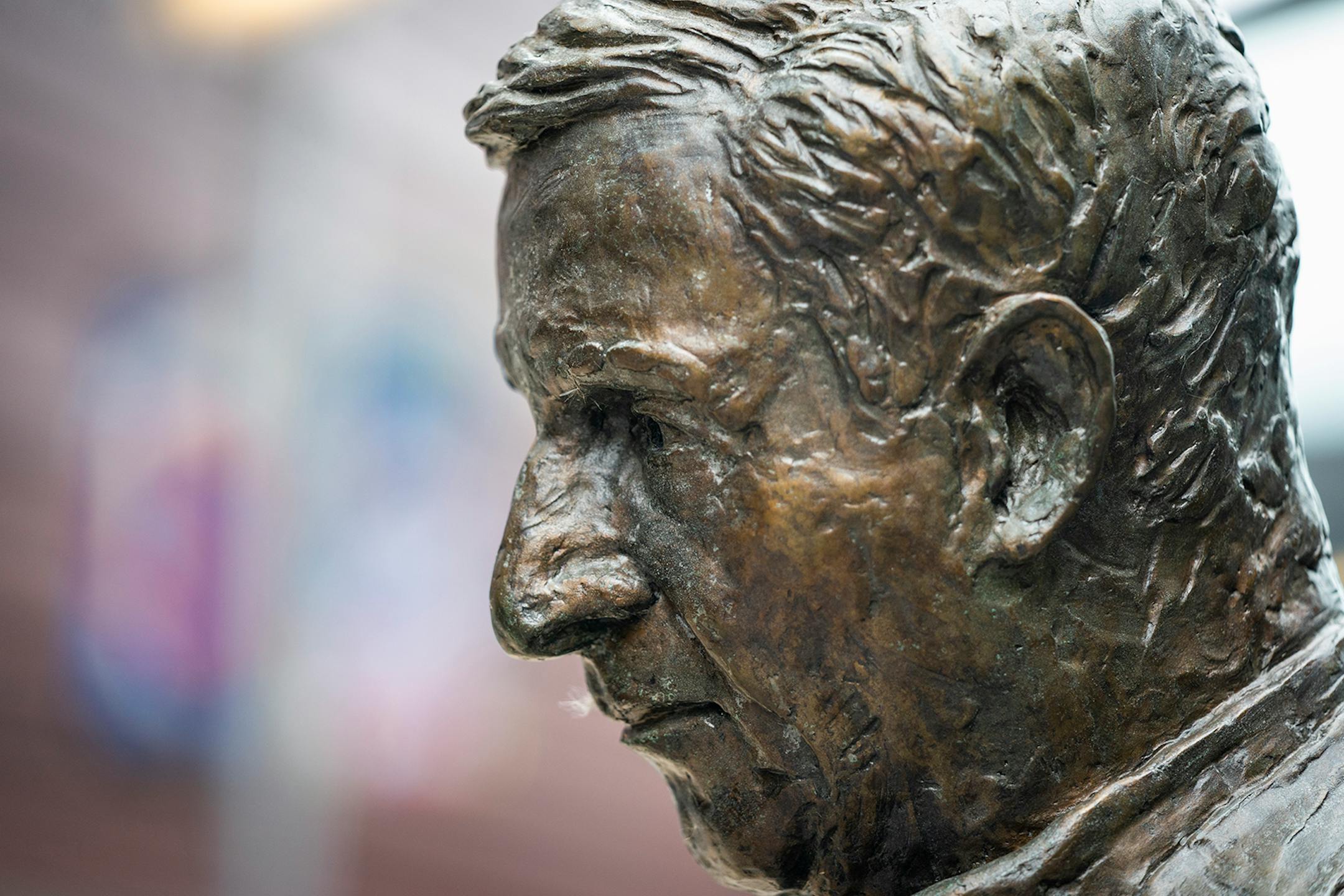 The statue of Sid Hartman at Target Center in downtown Minneapolis.