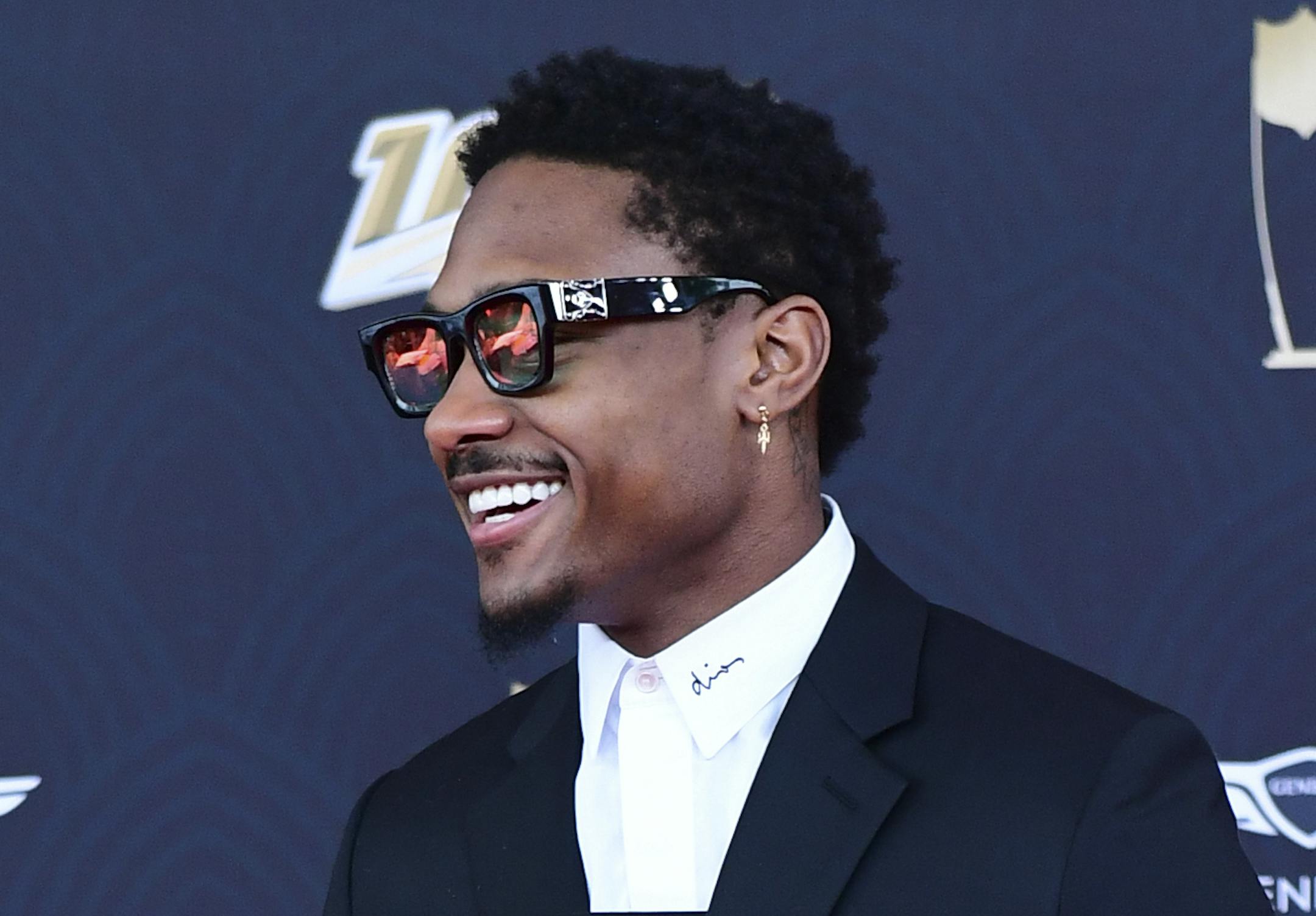 IMAGE DISTRIBUTED FOR NFL - Stefon Diggs arrives the 9th Annual NFL Honors at the Adrienne Arsht Center in Miami on Saturday, Feb. 1, 2020. (Joy Asico/AP Images for NFL)