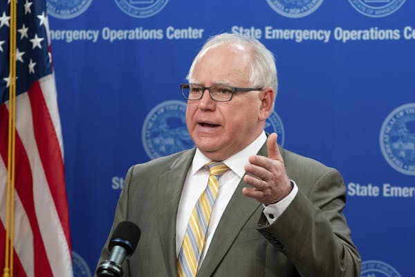 Gov. Tim Walz spoke at a news conference May 5, 2020, to discuss Minnesota's projected $2.4 billion deficit.