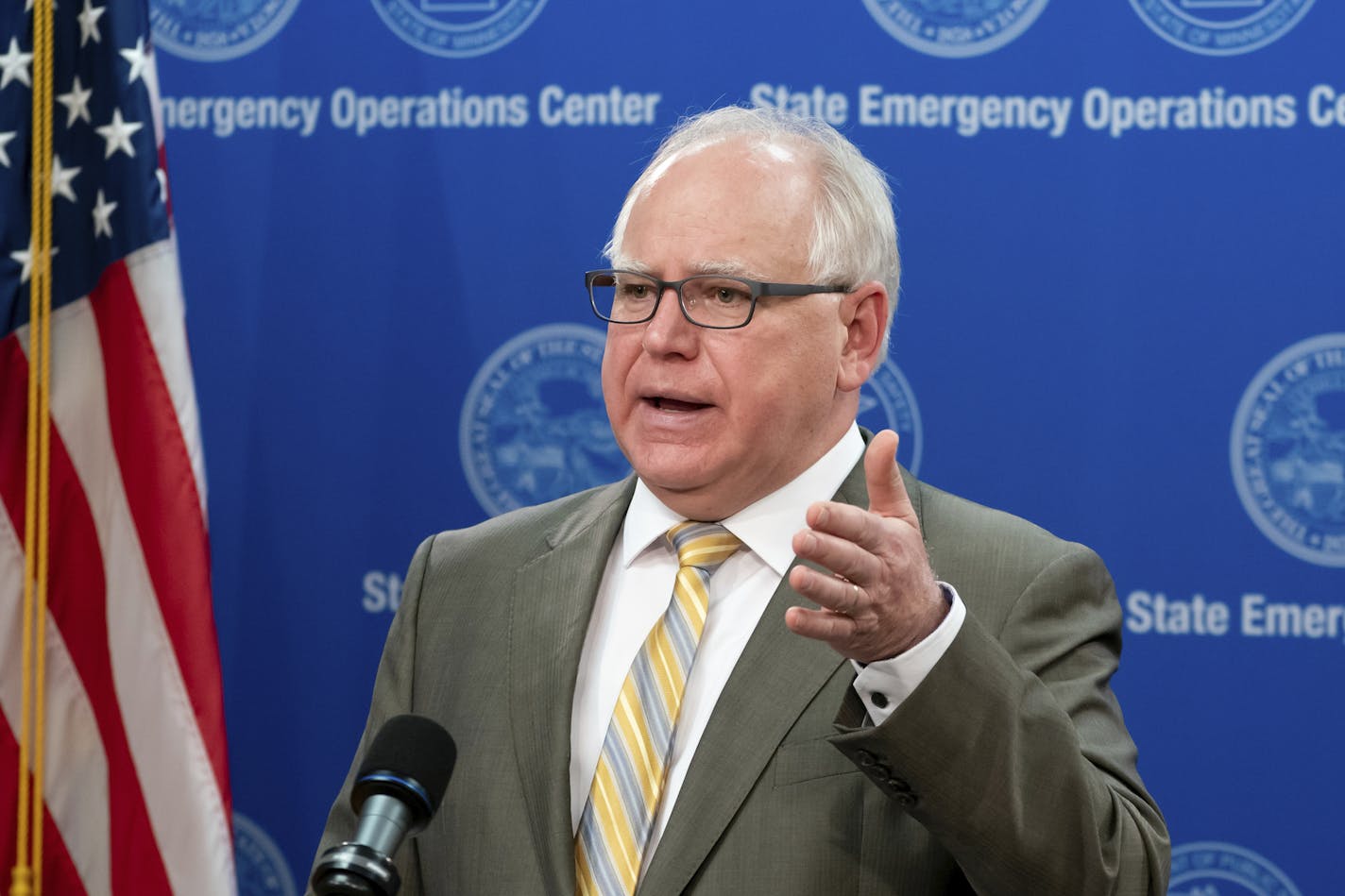 Gov. Tim Walz spoke at a news conference May 5, 2020, to discuss Minnesota's projected $2.4 billion deficit.