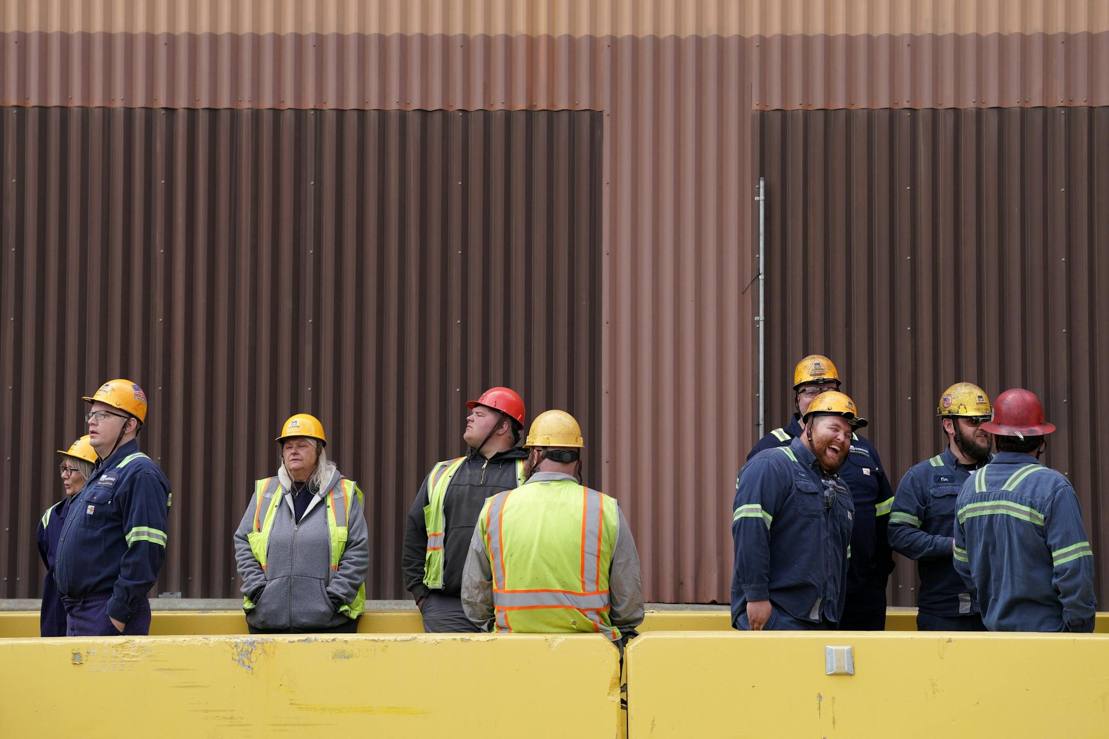 Steel workers stood in line for security screening to see Vice President Mike Pence speak Thursday.