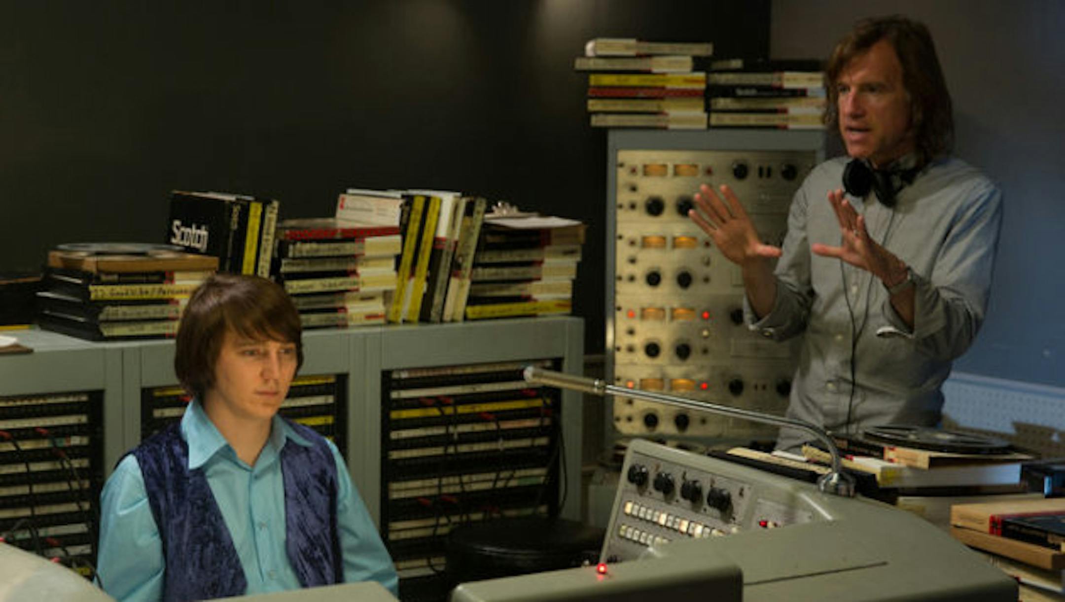 Paul Dano and Bill Pohlad on the set of "Love and Mercy"