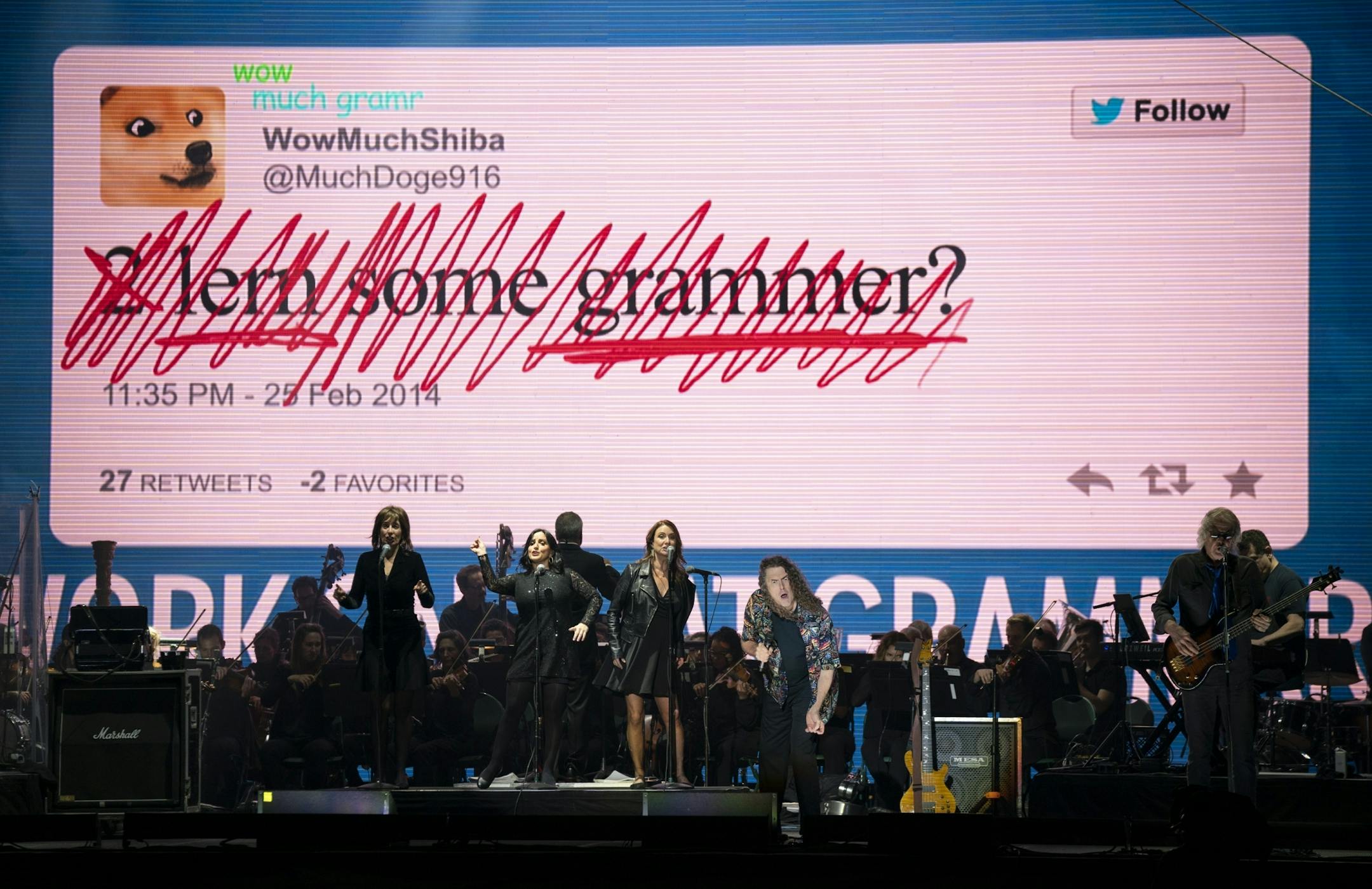 Weird Al Yankovic performing his song Word Crimes early in his set Tuesday night at the Grandstand.