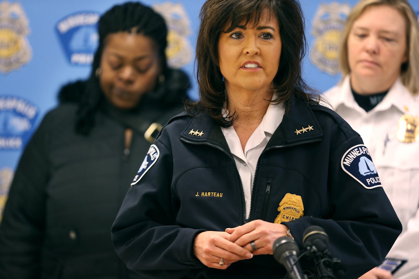 Marsha Mayes wiped tears from her eyes as Minneapolis Police Chief Janee Harteau talked about the day Mayes son Terrell Mayes was shot and killed 4 years ago Monday December 21, 2015 at city hall in Minneapolis, MN.] The Minneapolis Police Department continues to urge anyone with information on the murder of 3 year Terrell Mayes to come forward. Jerry Holt/ Jerry.Holt@Startribune.com