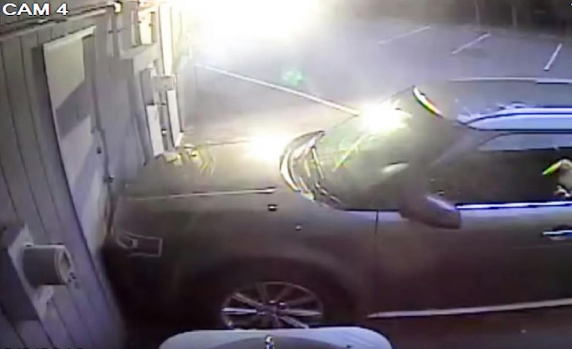 This vehicle rammed into a rear door to a Lakeville gun shop.