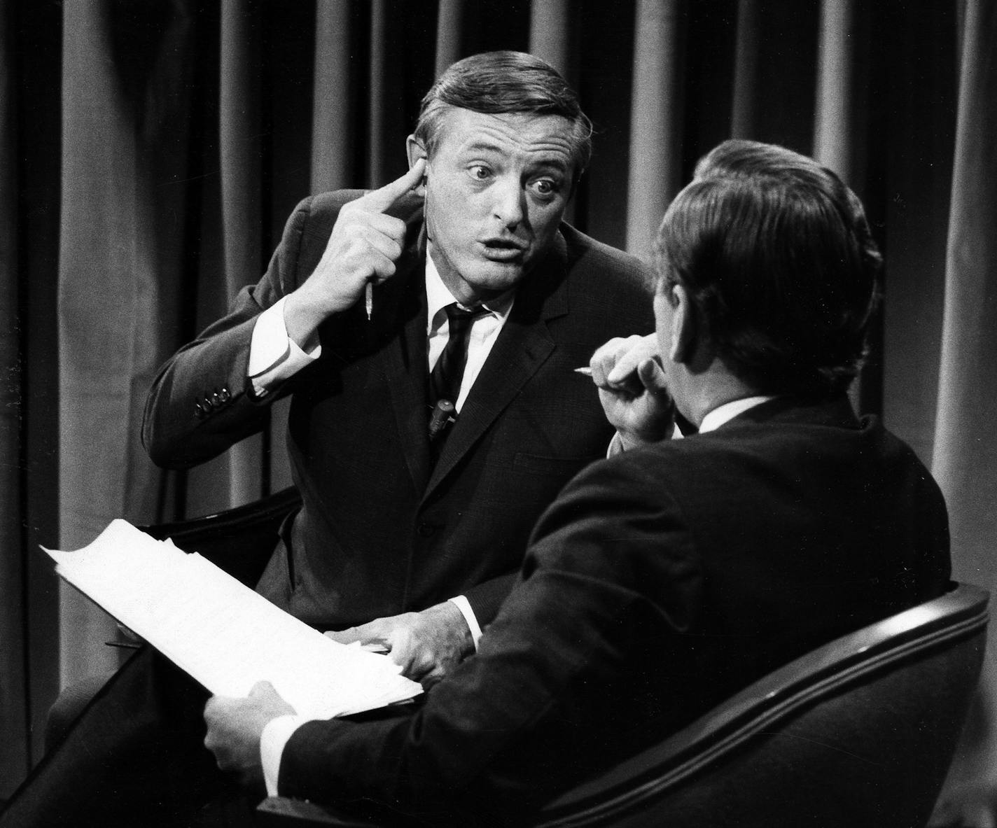 William F. Buckley Jr. and Gore Vidal in BEST OF ENEMIES, a Magnolia Pictures release. Photo courtesy of Magnolia Pictures ABC NEWS - ELECTION COVERAGE 1968 - "1968 Elections" - (Photo by ABC Photo Archives/ABC via Getty Images) WILLIAM BUCKLEY;GORE VIDAL