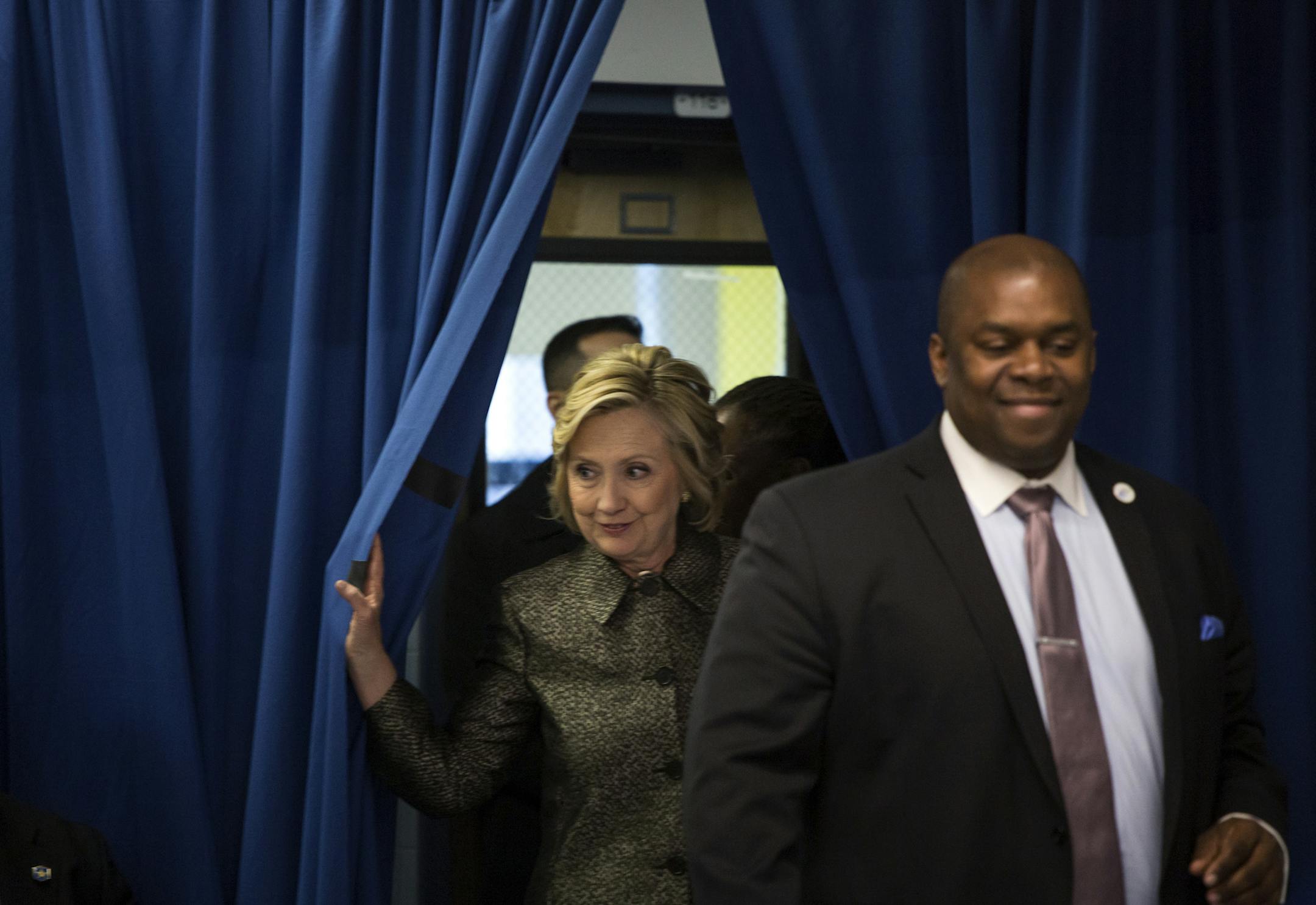 Former Secretary of State Hillary Clinton arrives at a launch event for New York Cityís Talk to Your Baby public awareness campaign, at a child development center in the Brooklyn borough, April 1, 2015. Also on hand was Chirlane McCray, the first lady of New York, who has been a public face of the cityís focus on education. (Todd Heisler/The New York Times)
