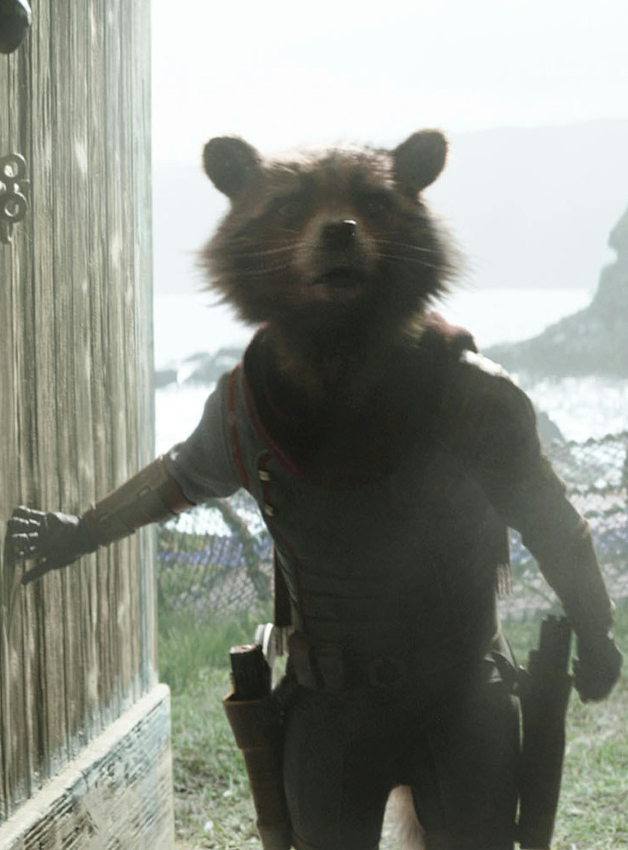 This image released by Disney shows the character Rocket, voiced by Bradley Coope,r in a scene from “Avengers: Endgame.” (Disney/Marvel Studios via AP)