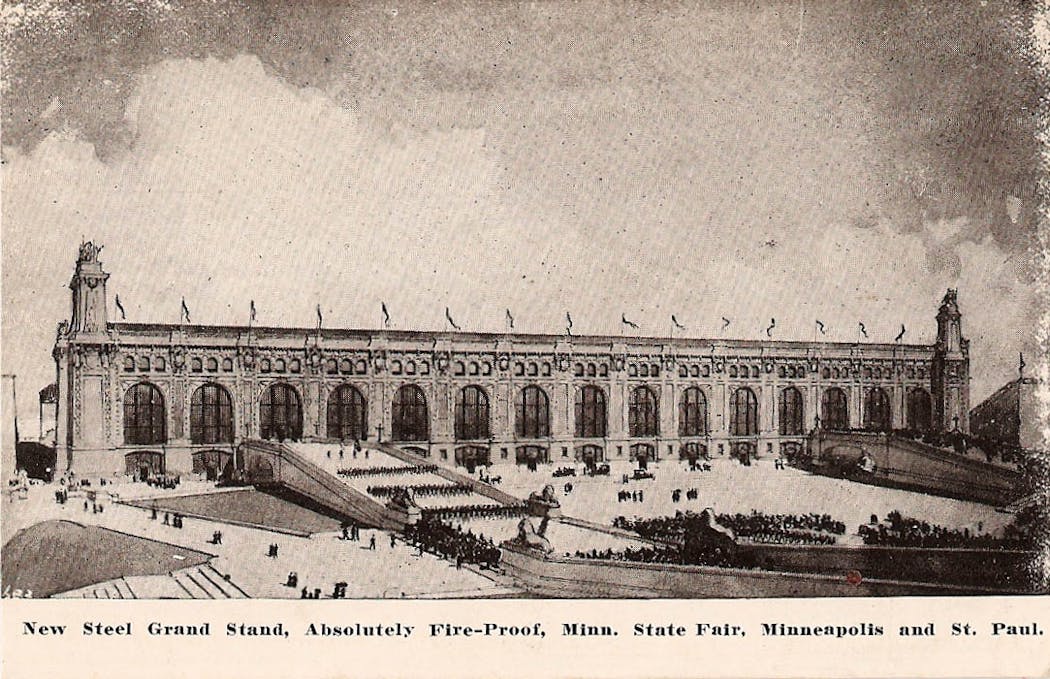 Early rendition of the Grandstand; it would be built without the ramps or towers.