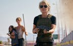 Linda Hamilton in "Terminator: Dark Fate." In the background are Natalia Reyes and Mackenzie Davis. (Paramount Pictures) ORG XMIT: 1469326
