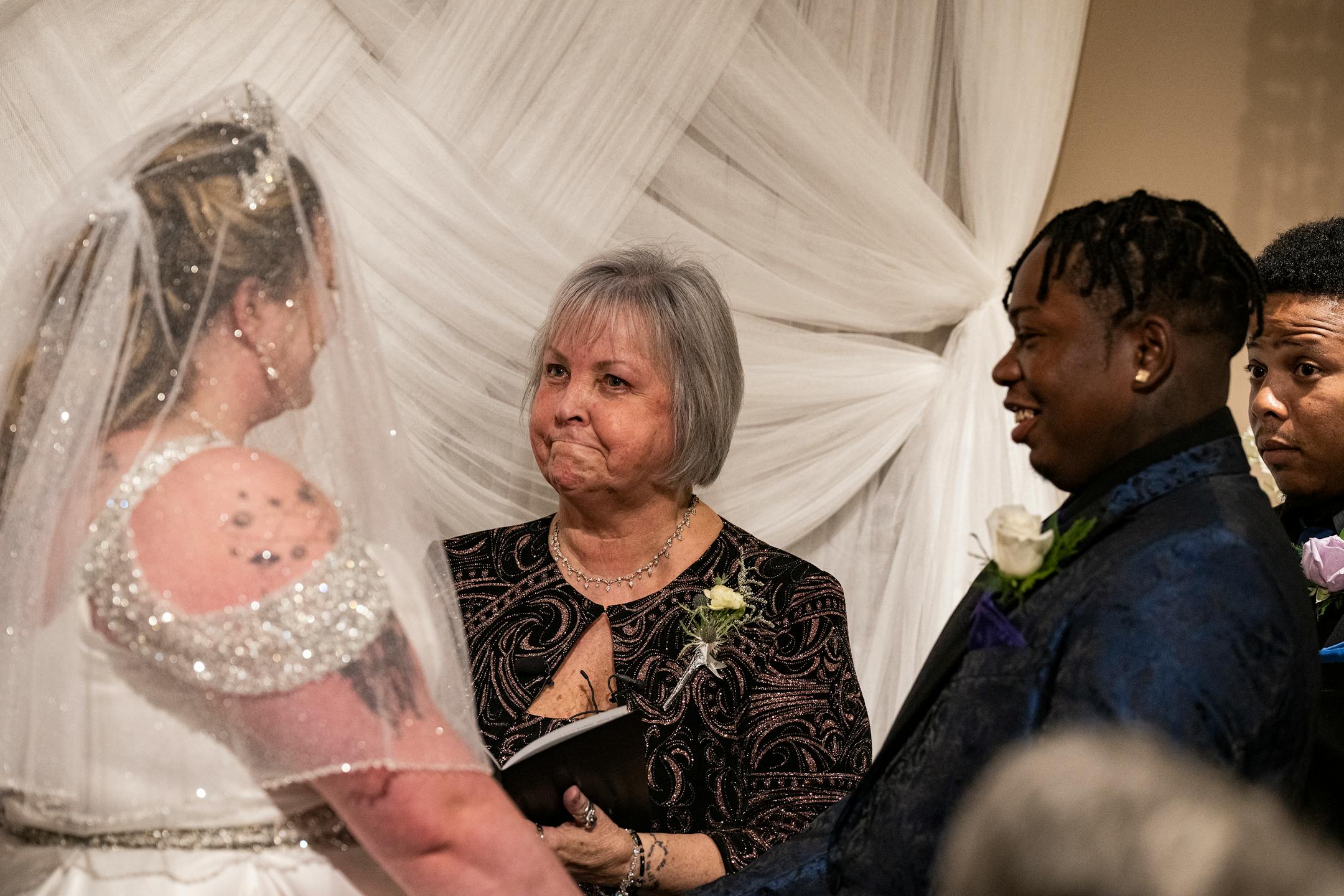 Tairie Starr presides over the wedding of Andrea and Samuel Price at the Chapel of Love.