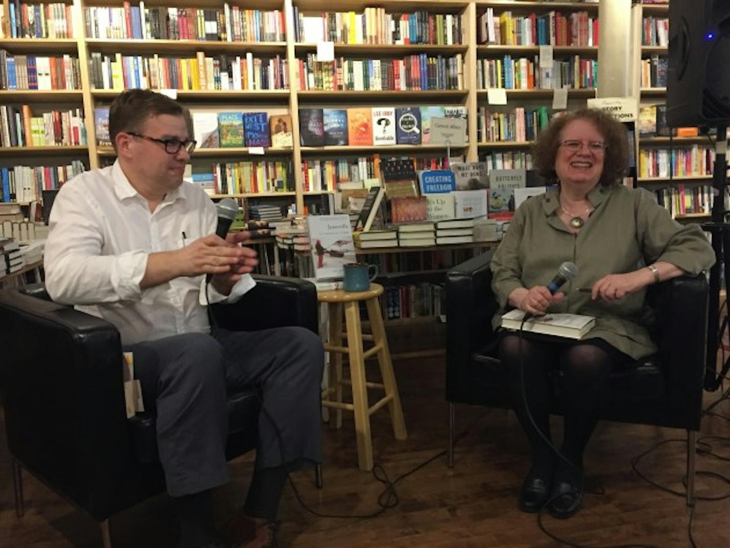 Amy Goldstein in conversation with Common Good Books' Aaron Rosenberg in May 2017 in St. Paul.