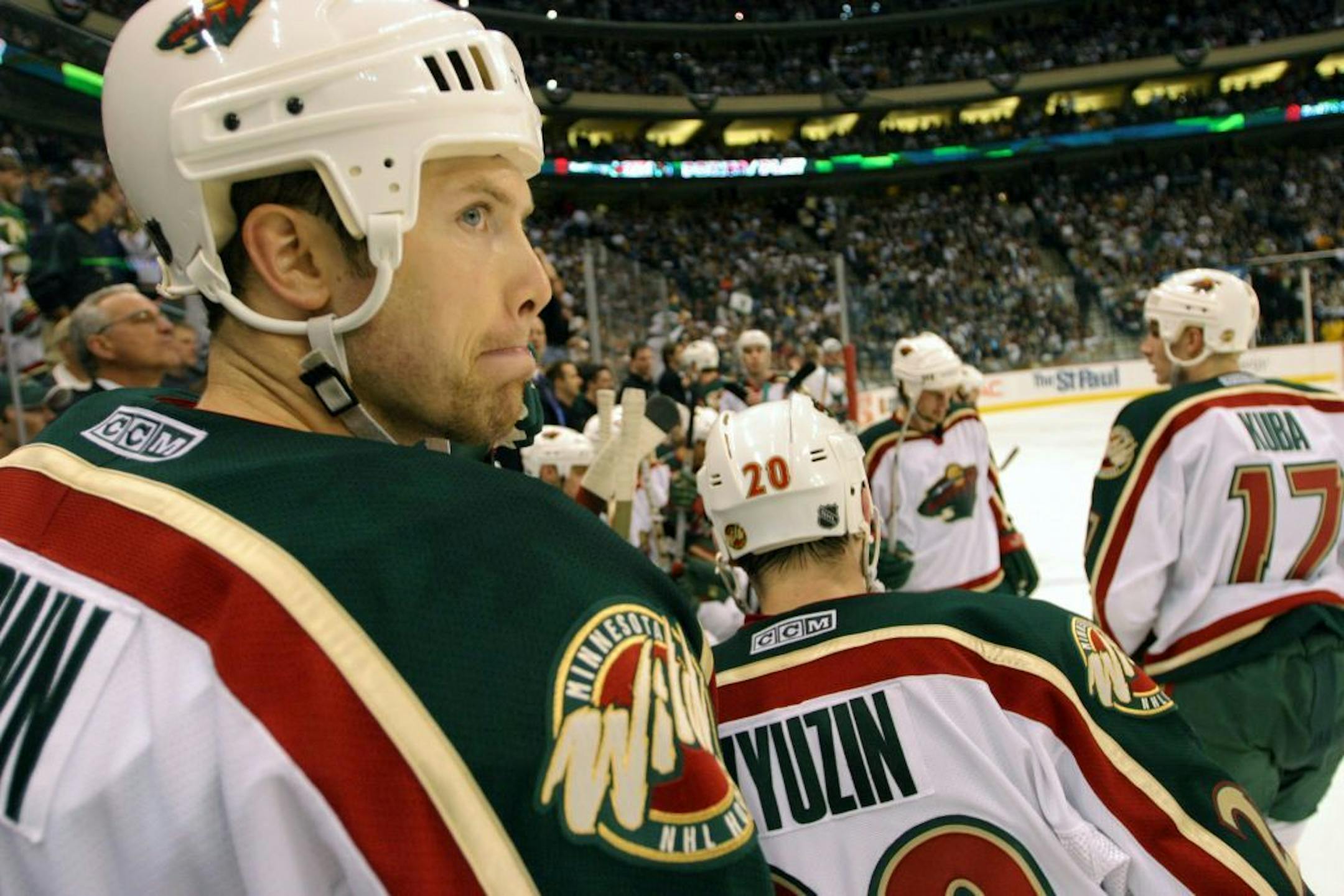 St. Paul, MN 4/29/2003 Minnesota Wild -VS- Vancouver Canucks Game 3 Minnesota Wild's Brad Brown looks at the time run out in the 2nd period down 2 to 1.