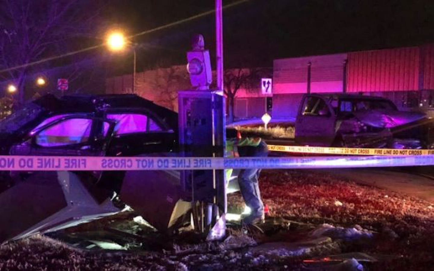 A car in Friday night's collision in north Minneapolis hit an electrical box and caused a power failure.