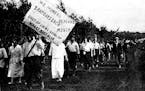 September 17, 1977 Iron range strikers March in 1916. Photo from ' The Survey,' Aug. 26, 1916. It was the biggest walkout in the history of the Mesabi