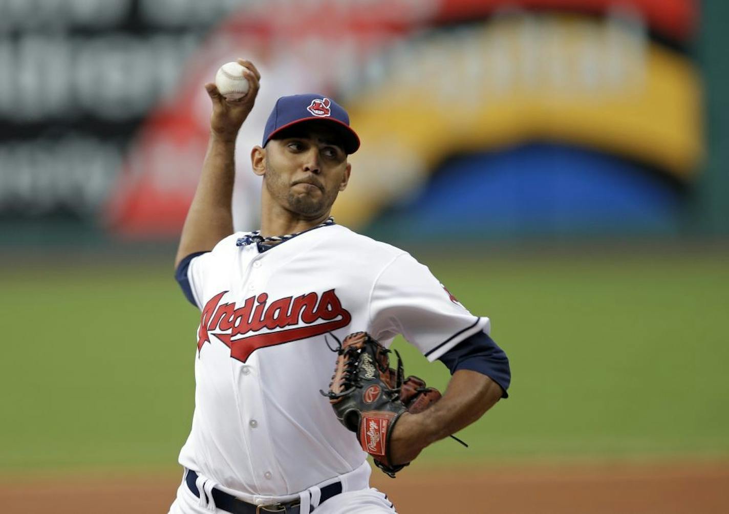 Cleveland Indians starting pitcher Danny Salazar delivers against the Detroit Tigers in the first inning of a baseball game Wednesday, Aug. 7, 2013, in Cleveland.