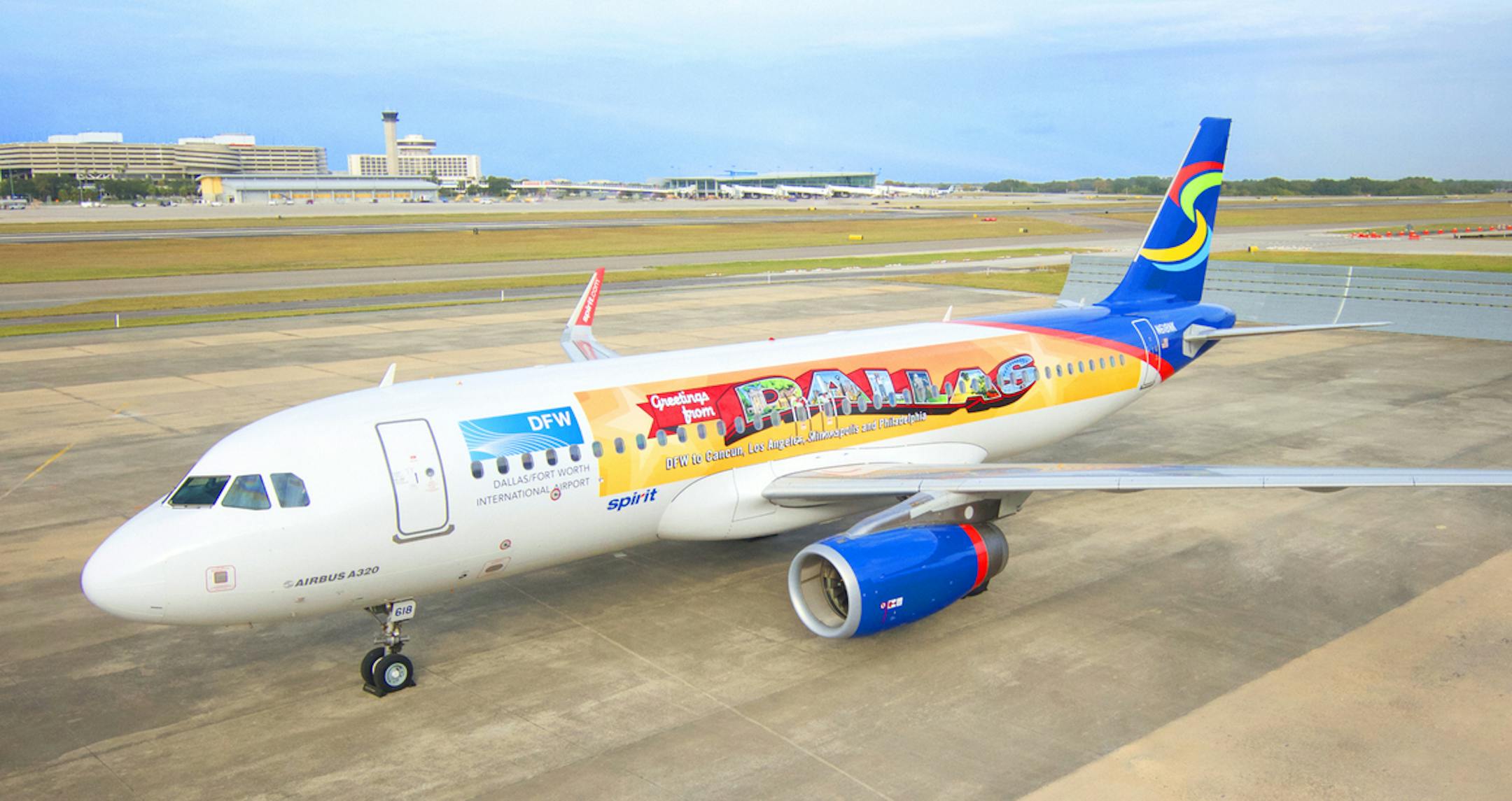/Spirit Airlines "Greetings from Dallas" plane wrap (GLOBE NEWSWIRE)/