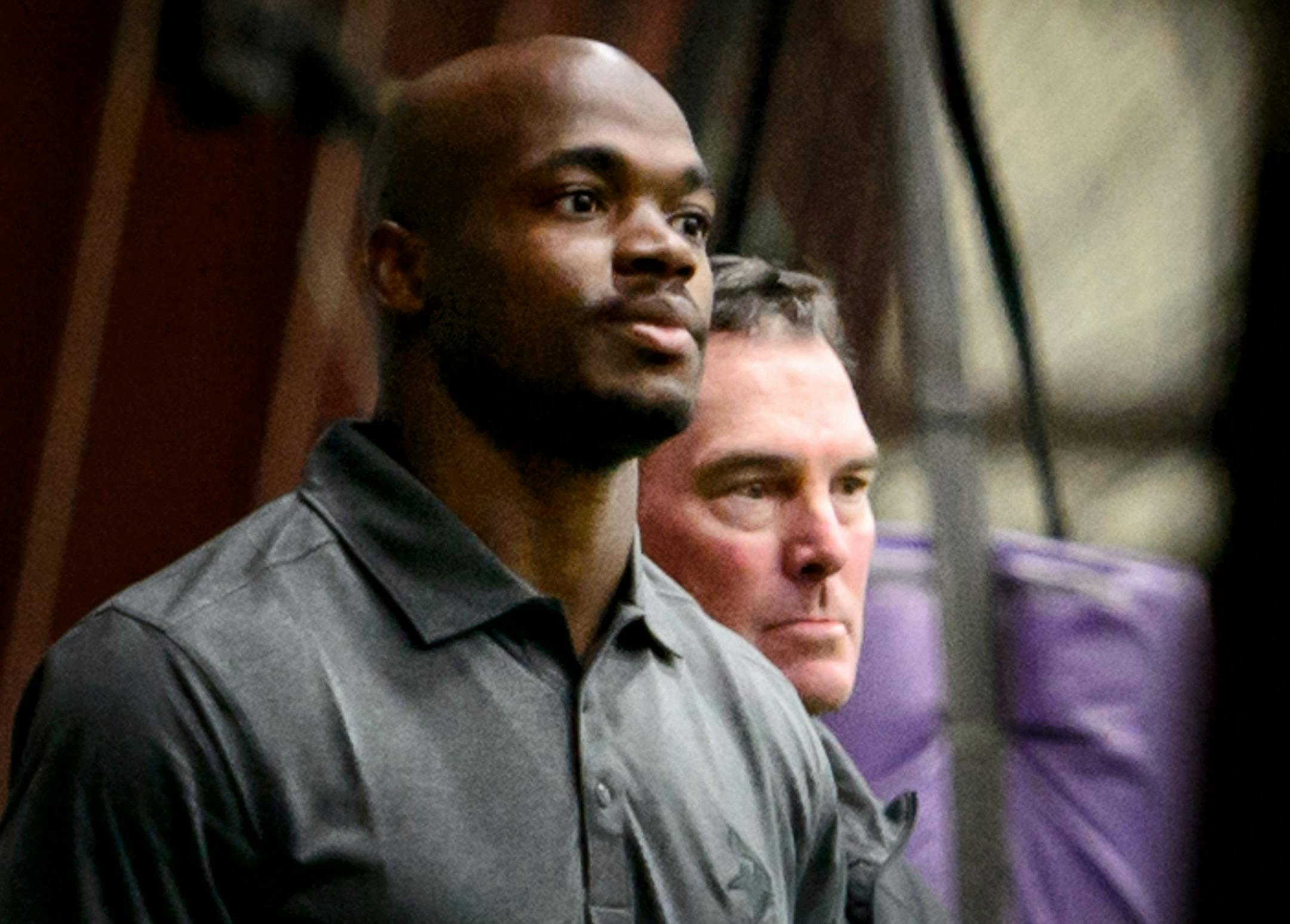 Vikings running back Adrian Peterson spoke at a news conference after head coach Mike Zimmer.