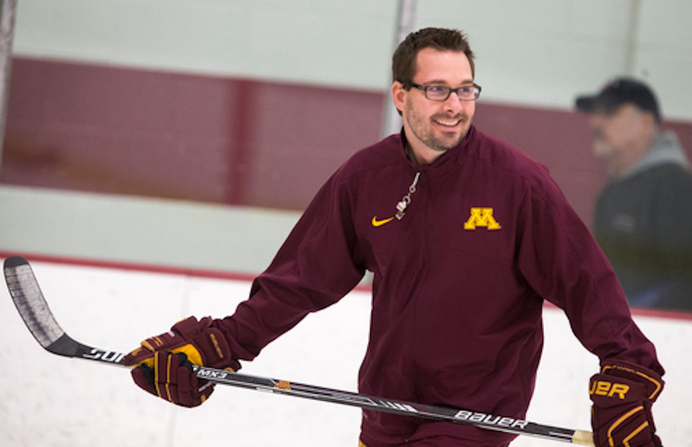 University of Minnesota women's hockey team head coach Brad Frost coaches practice at Schwann Super Rink in Blaine. ] (Leila Navidi/Star Tribune) leila.navidi@startribune.com    BACKGROUND INFORMATION: Tuesday, March 15, 2016.