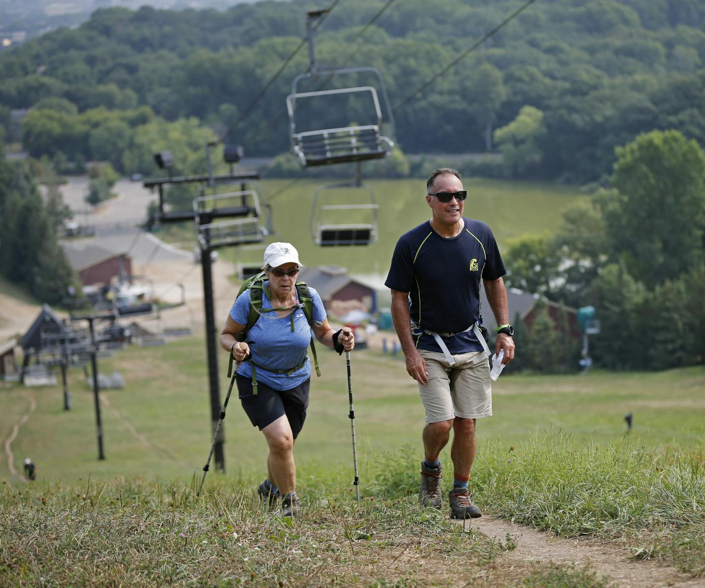 Marsha McDonald (left) is training for the Superior Trail where she will walk 25 miles a day. Patrick Hinch is training for a hike on the Inca Trail to Machu Picchu. ] Shari L. Gross &#xef; shari.gross@startribune.com Every weekend in Bloomington during the summer, people spend hours going up and down a hill carrying heavy backpacks, sandbags, buckets of rocks or even dragging a car tire. This a self-inflicted pain by people who are training for everything from obstacle course races to mountain