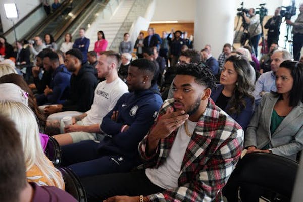 Karl-Anthony Towns listened during Tuesday's press conference.