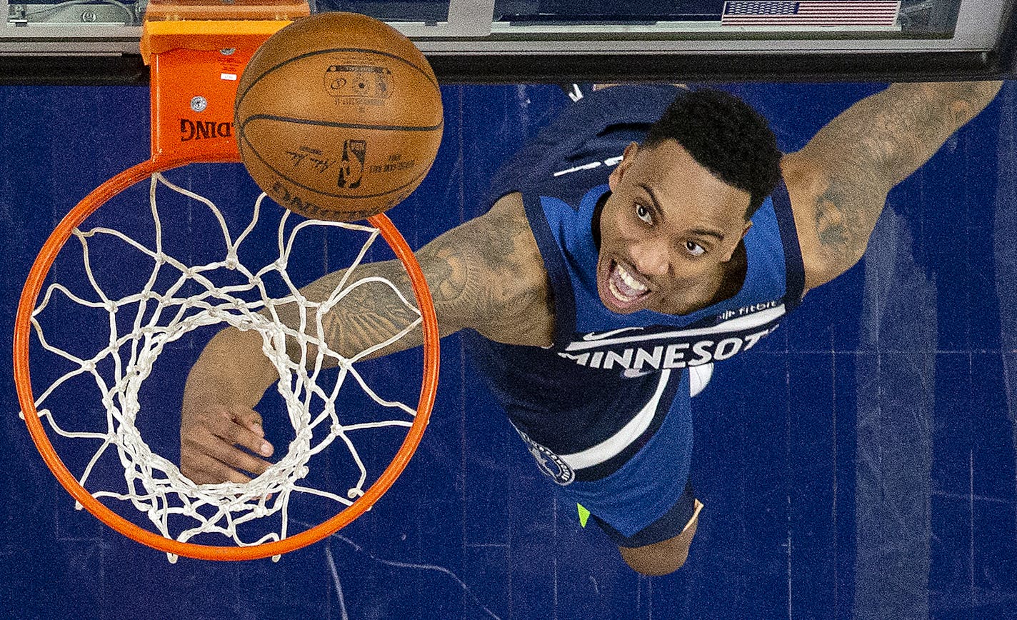 Jeff Teague (0) attempted a shot in the second half. ] CARLOS GONZALEZ &#xef; cgonzalez@startribune.com &#xf1; April 21, 2018, Minneapolis, MN, Target Center, NBA Playoffs, Basketball, Minnesota Timberwolves vs. Houston Rockets, Game 3