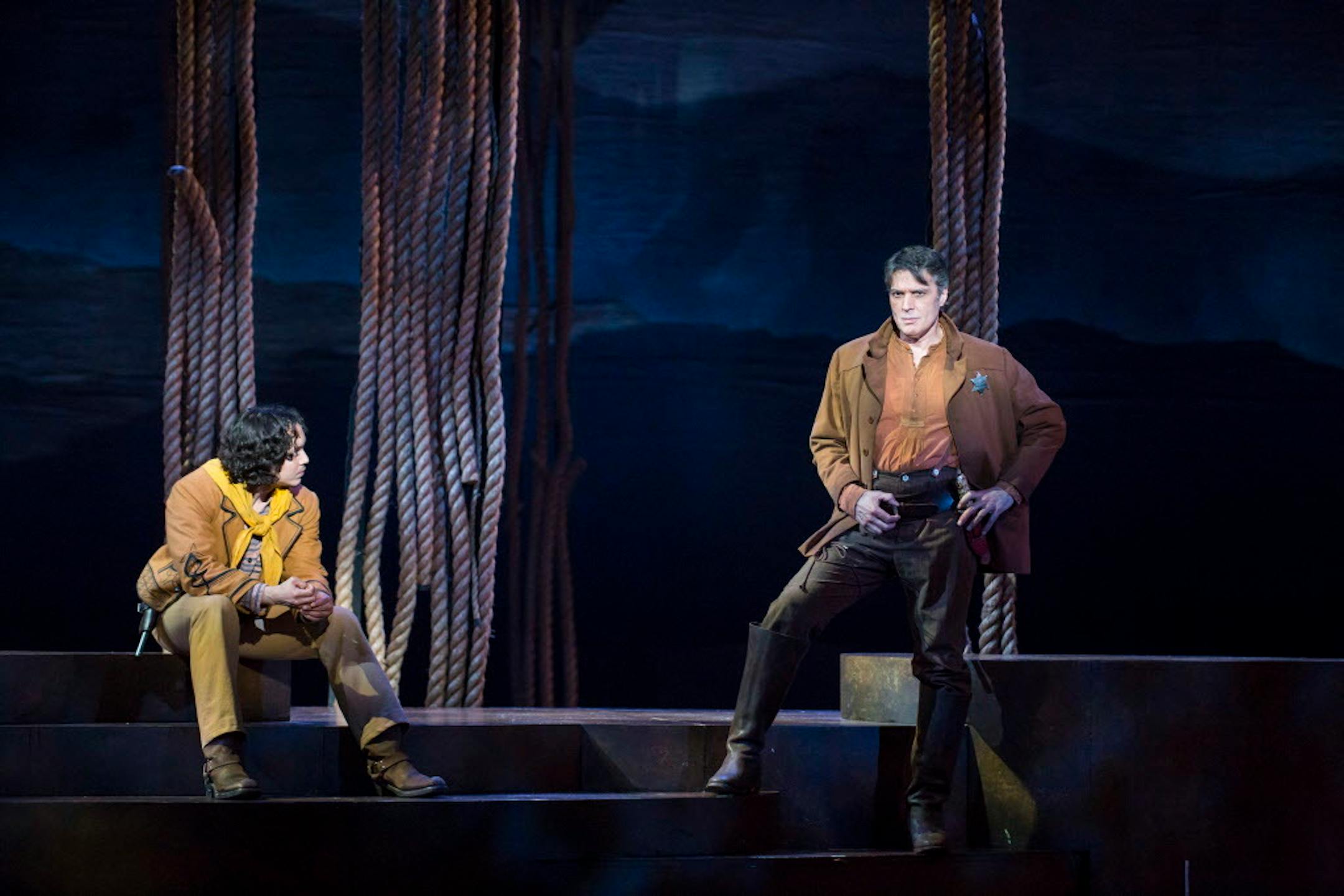 Ben Rumson (Robert Cuccioli) and Armando (Justin Gregory Lopez) in Lerner and Loewe's "Paint Your Wagon."