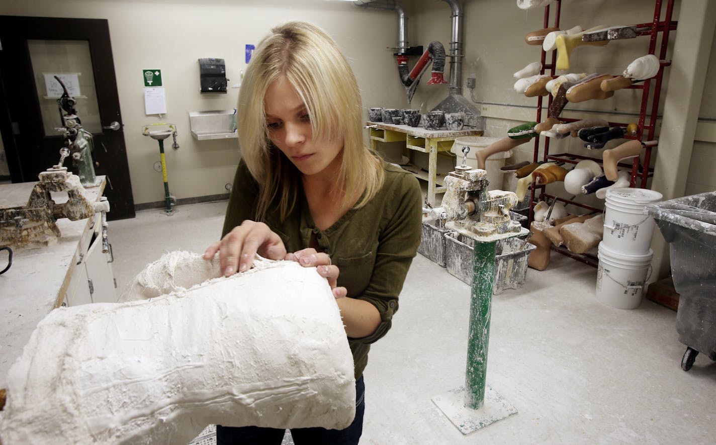 Andrea Bastain works in the plaster lab at Century College in Maplewood, MN on October 9, 2013. ] JOELKOYAMA&#x201a;&#xc4;&#xa2;joel koyama@startribune Prosthetics and Orthotics program at Century College was recently was given a $4.6 million grant for expansion from the federal government.