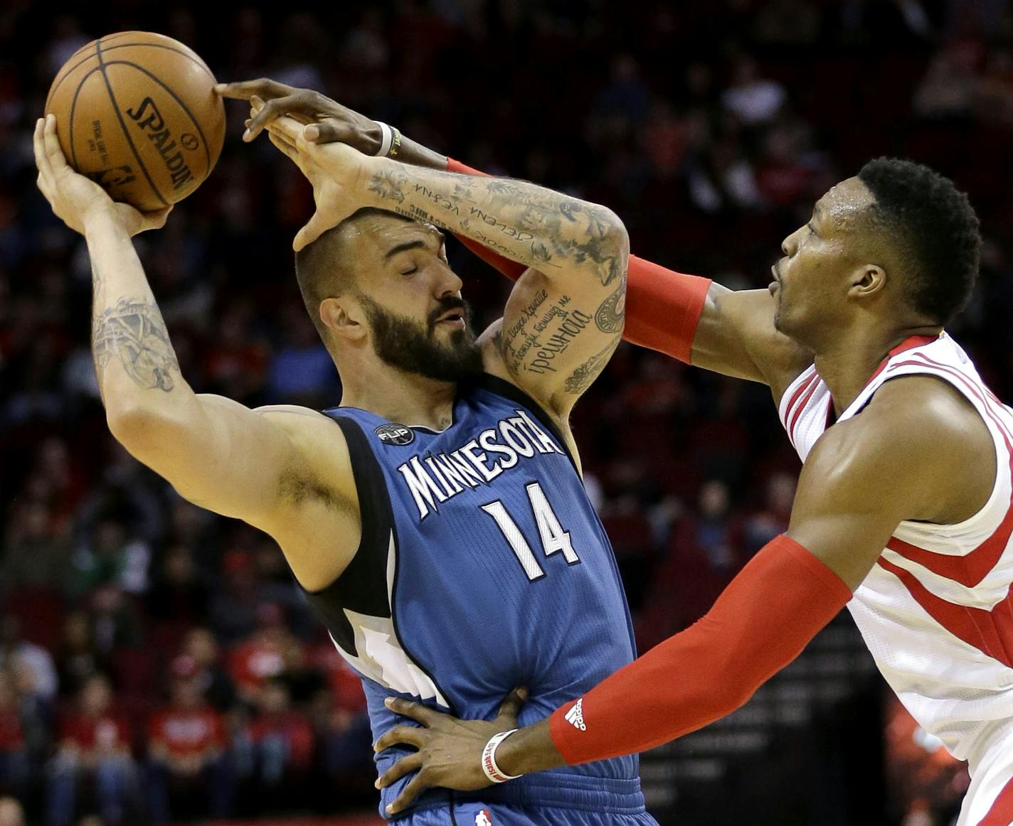 Wolves center Nikola Pekovic tried to keep the ball from Houston&#x2019;s Dwight Howard on Jan. 13, when he shot 4-for-9 from the field. Pekovic hasn&#x2019;t made more than two field goals in any game since.