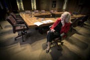 Janice Rettman worked alone in the council chambers before the Ramsey County board meeting, Tuesday, August 15, 2017 in St. Paul, MN.