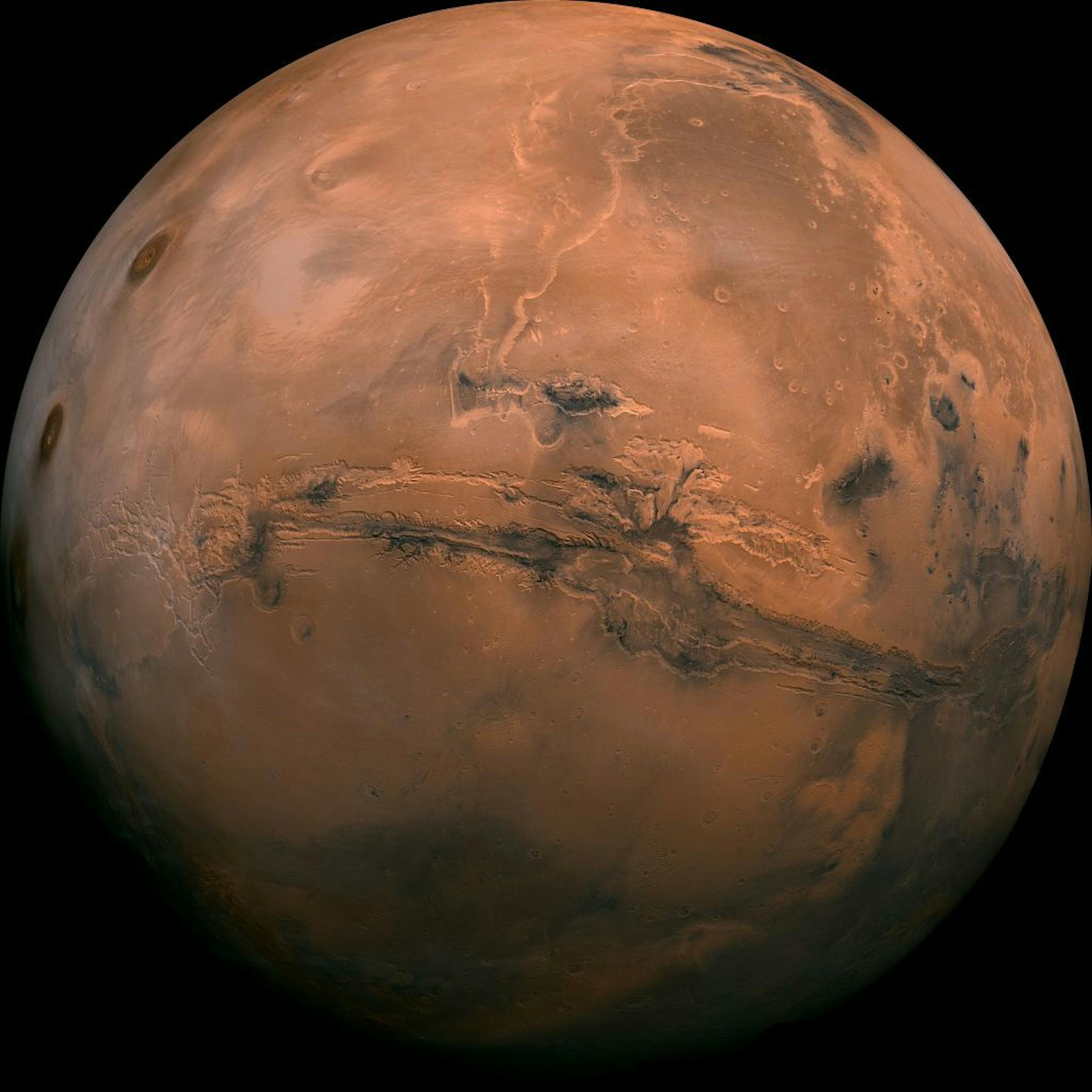 FILE - This image made available by NASA shows the planet Mars. This composite photo was created from over 100 images of Mars taken by Viking Orbiters in the 1970s. In our solar system family, Mars is Earth's next-of-kin, the next-door relative that has captivated humans for millennia. The attraction is sure to grow on Monday, Nov. 26 with the arrival of a NASA lander named InSight.