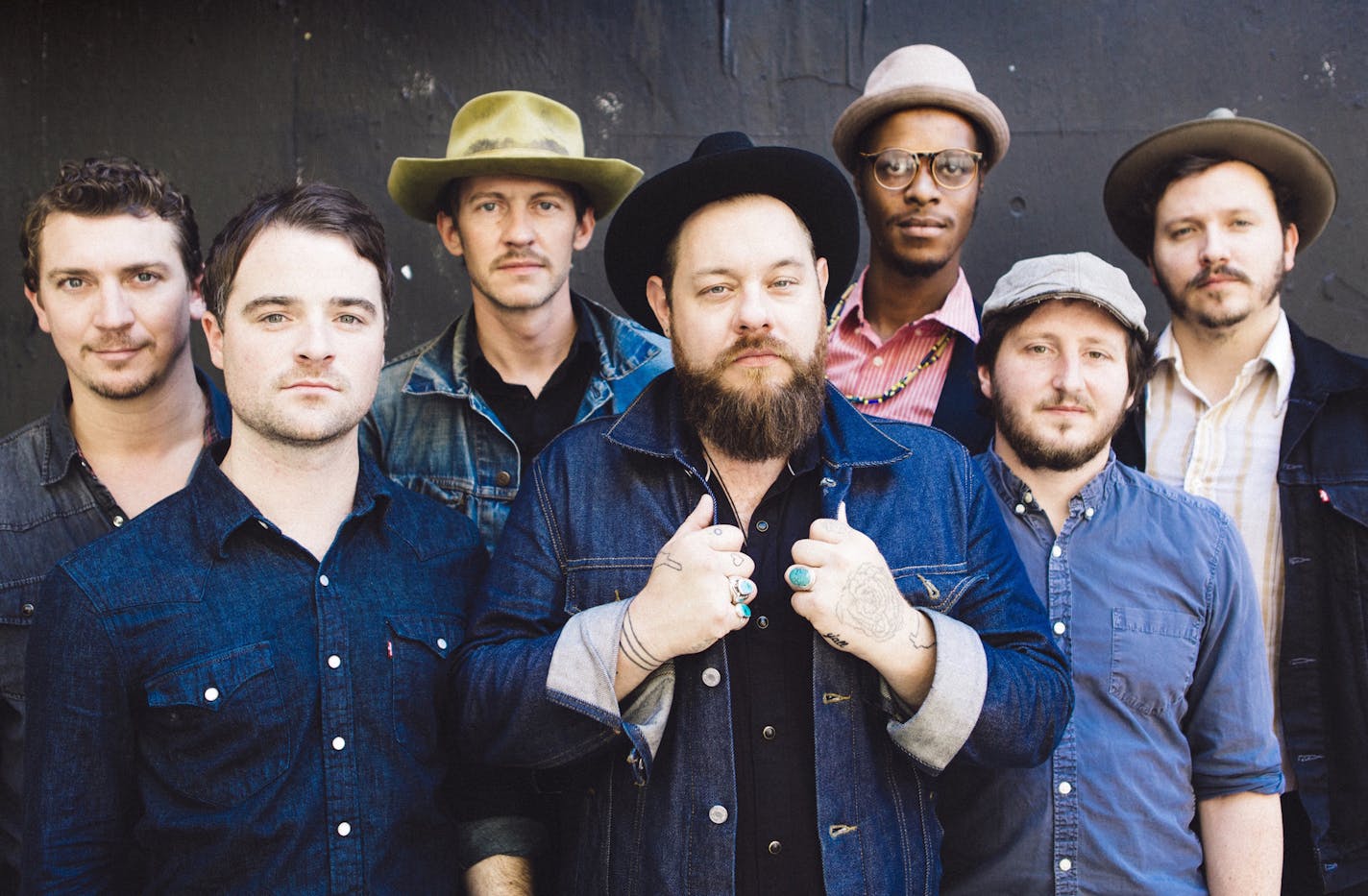 Nathaniel Rateliff & The Night Sweats features Rateliff on vocals and guitar, Joseph Pope III on bass, Patrick Meese on drums, Luke Mossman on guitar, Mark Shusterman on keys, Wesley Watkins on trumpet and Andy Wild on saxophone. (Malia James/Courtesy Sacks & Co./TNS) ORG XMIT: 1173458