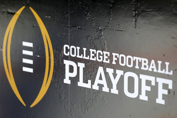 The College Football Playoff logo is seen before the 2017 College Football Playoff National Championship Game at Raymond James Stadium on Jan. 9, 2017