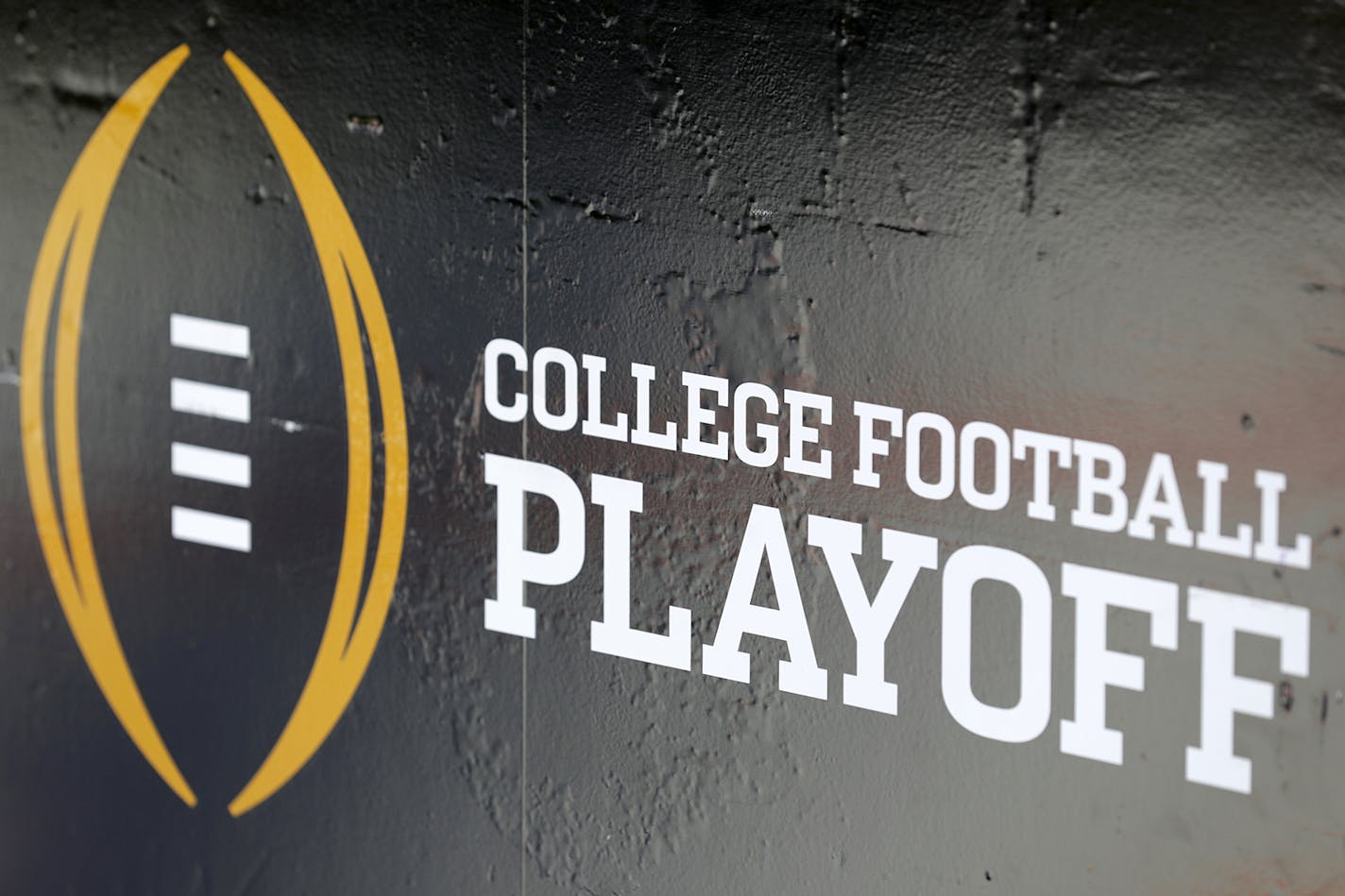 The College Football Playoff logo is seen before the 2017 College Football Playoff National Championship Game at Raymond James Stadium on Jan. 9, 2017, in Tampa, Florida. (Streeter Lecka/Getty Images/TNS) ORG XMIT: 63882983W