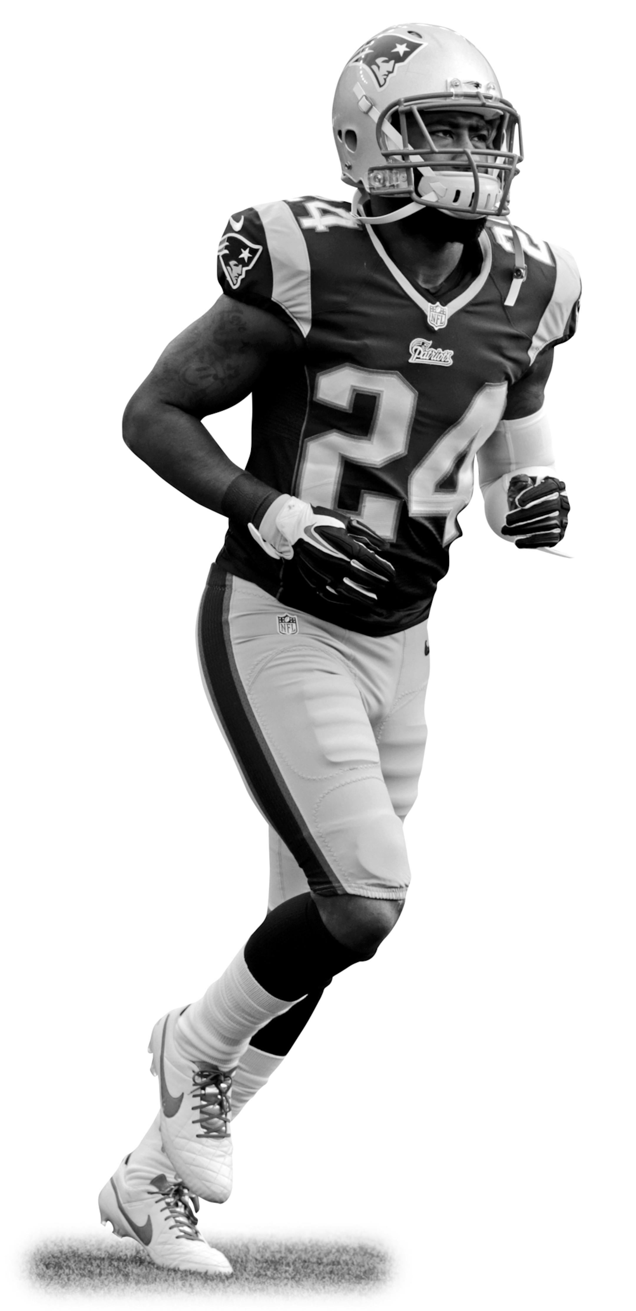 New England Patriots cornerback Darrelle Revis (24) runs on the field before an NFL football game Sunday, Dec. 28, 2014, in Foxborough, Mass. (AP Photo/Charles Krupa)